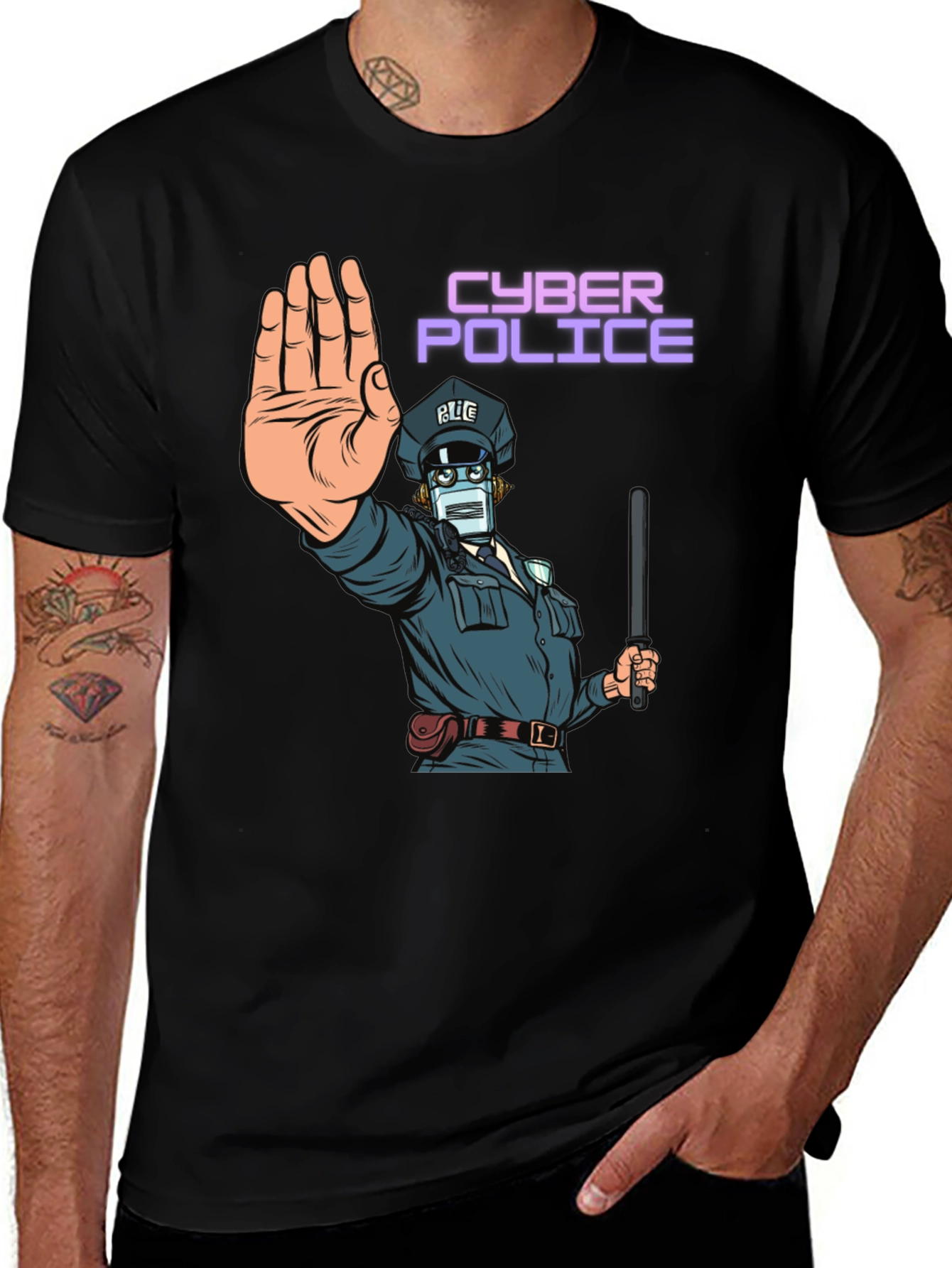 Variant 11 of Cyber Police Graphic Tee - Black