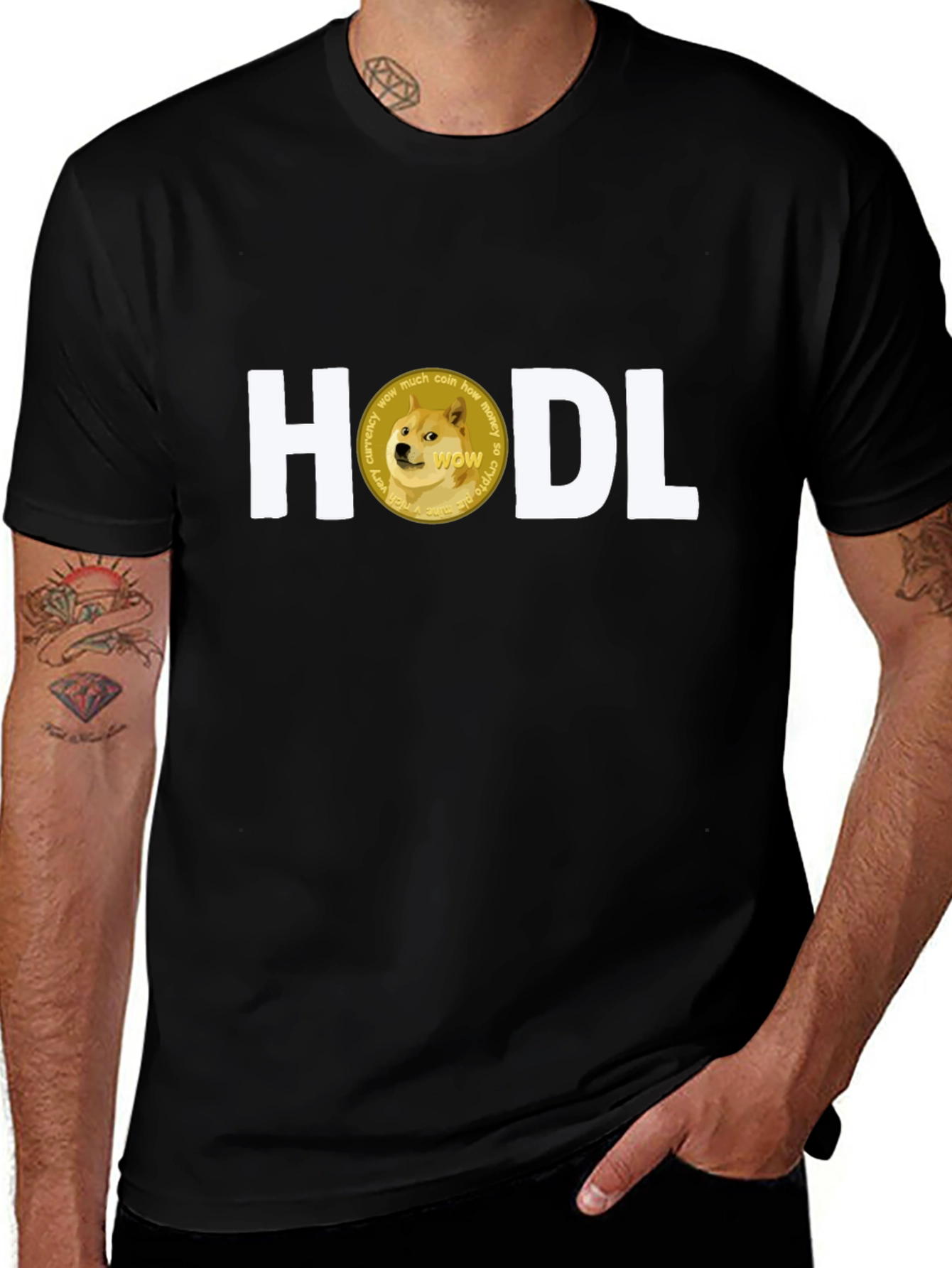 Doge HODL Black T-Shirt - Crypto Meme Tee
