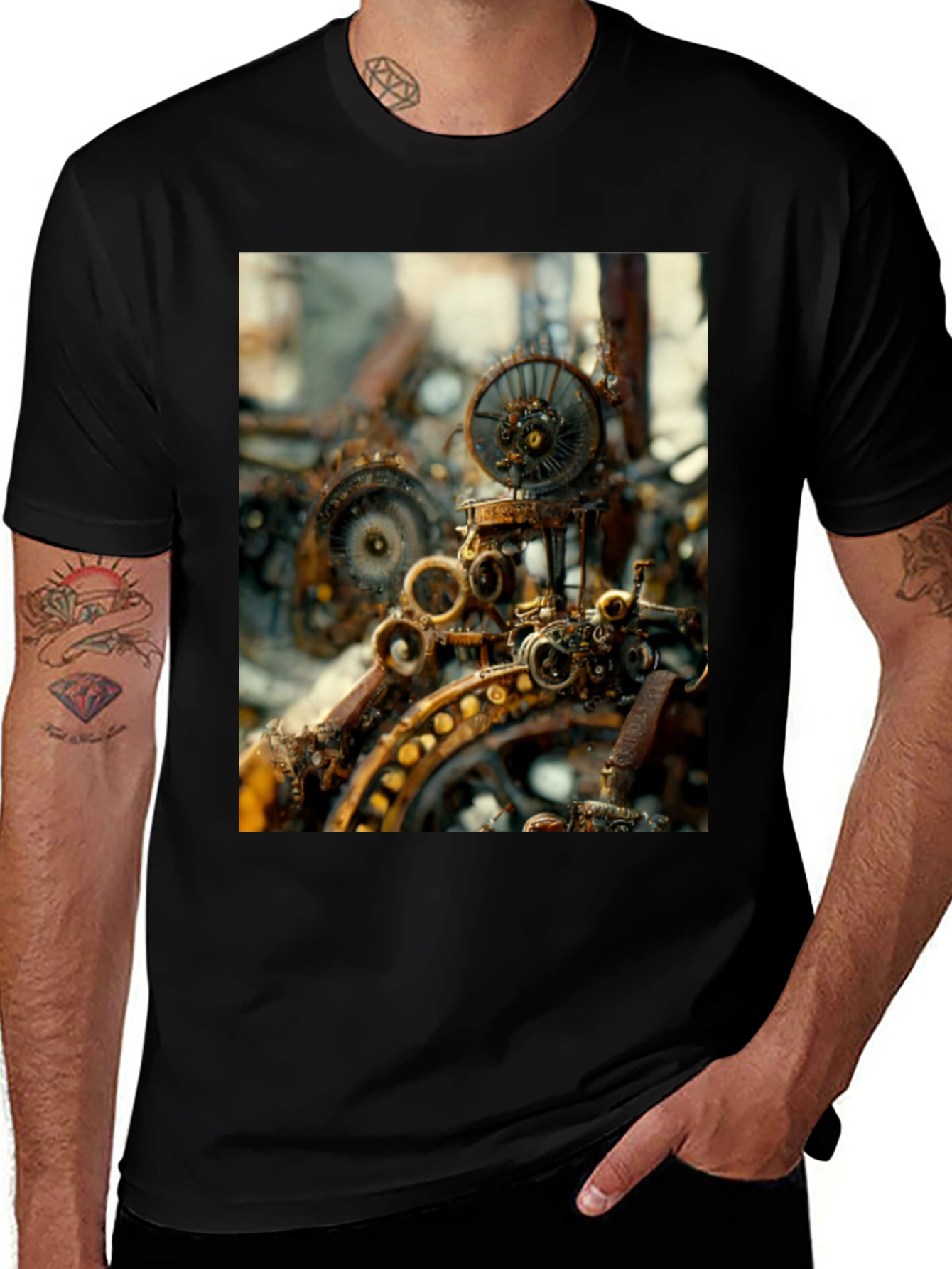 Steampunk Gears Black T-Shirt