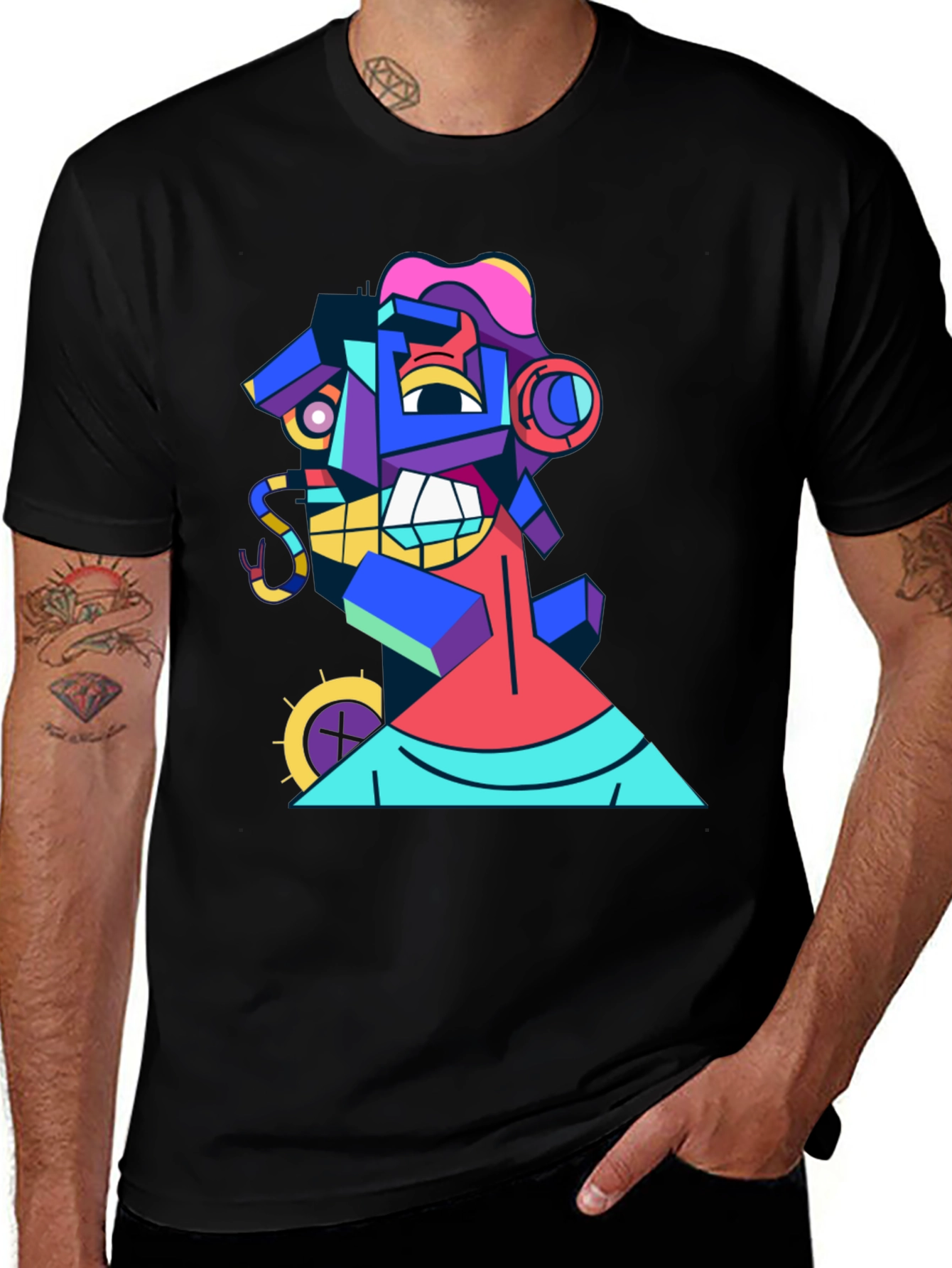 Abstract Geometric Art Black T-Shirt