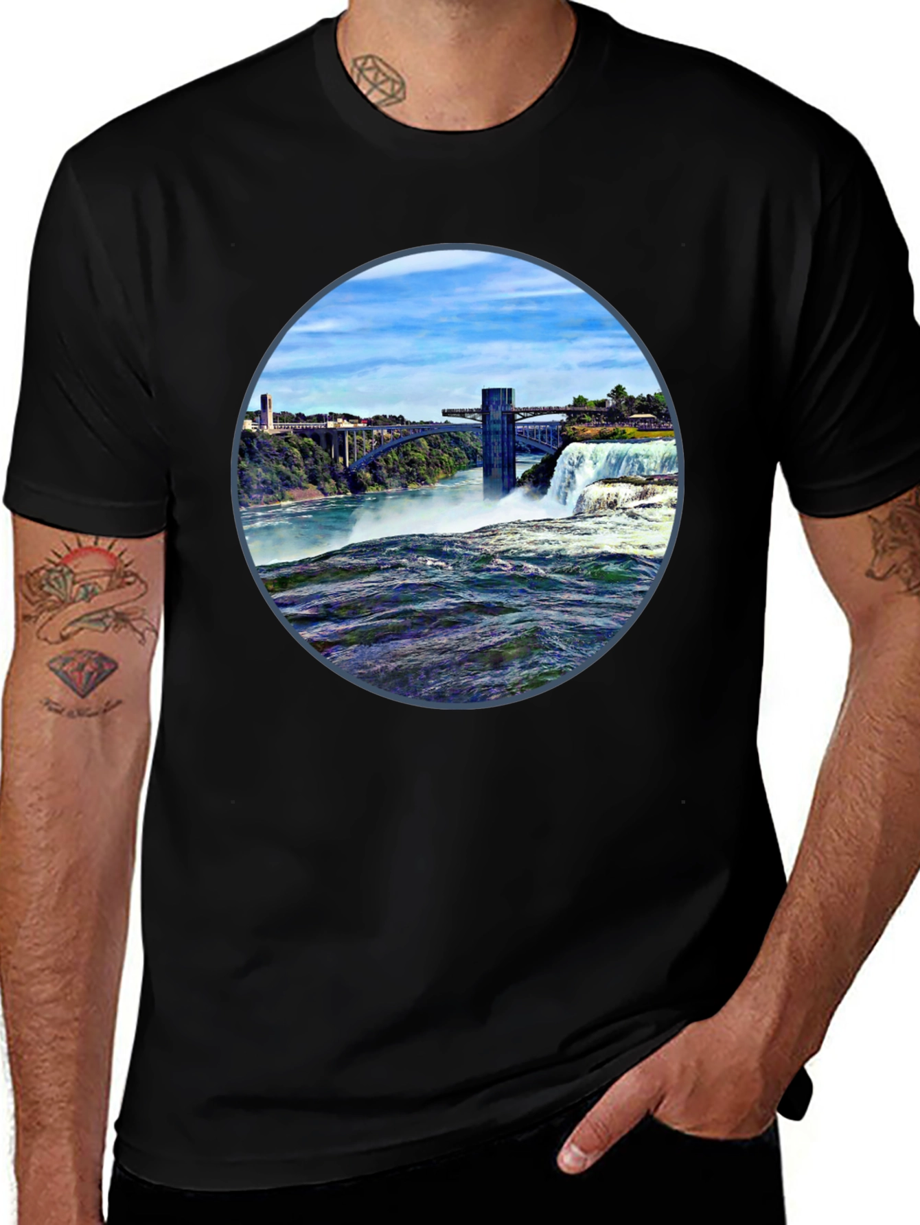 Variant 16 of Waterfall Graphic Print Tee - Black
