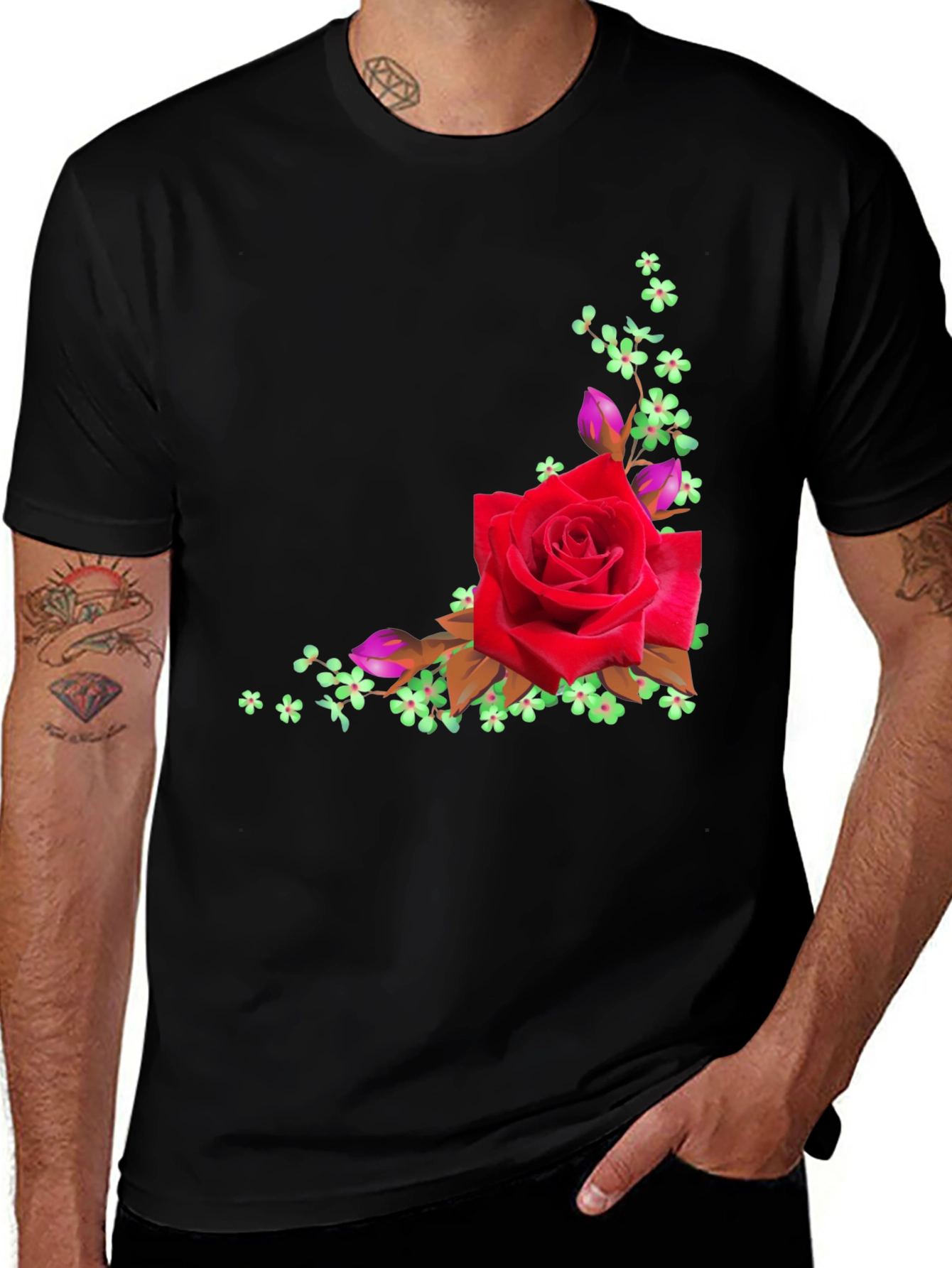 Variant 23 of Floral Rose Graphic Black T-Shirt