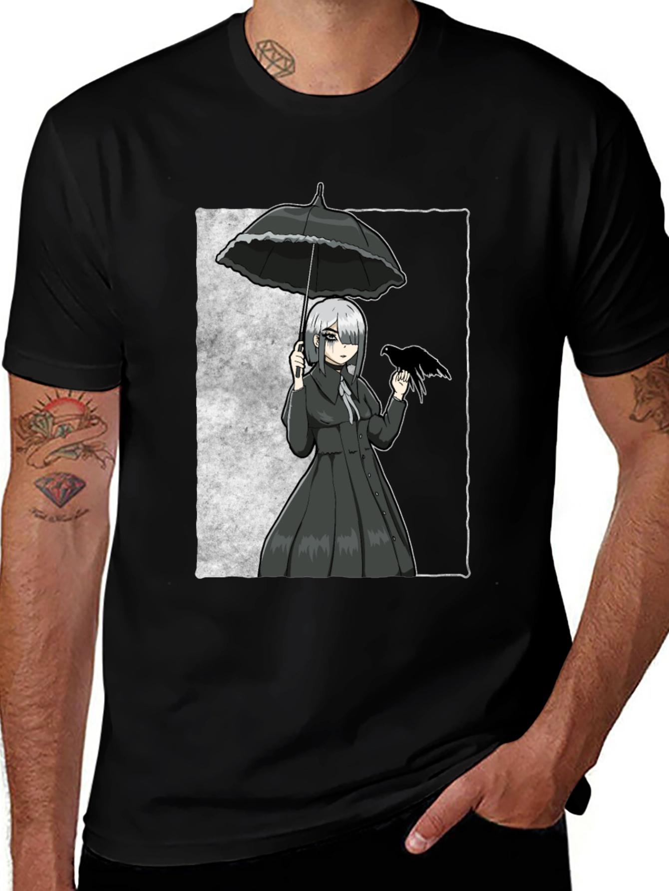 Variant 5 of Gothic Anime Girl With Crow T-Shirt