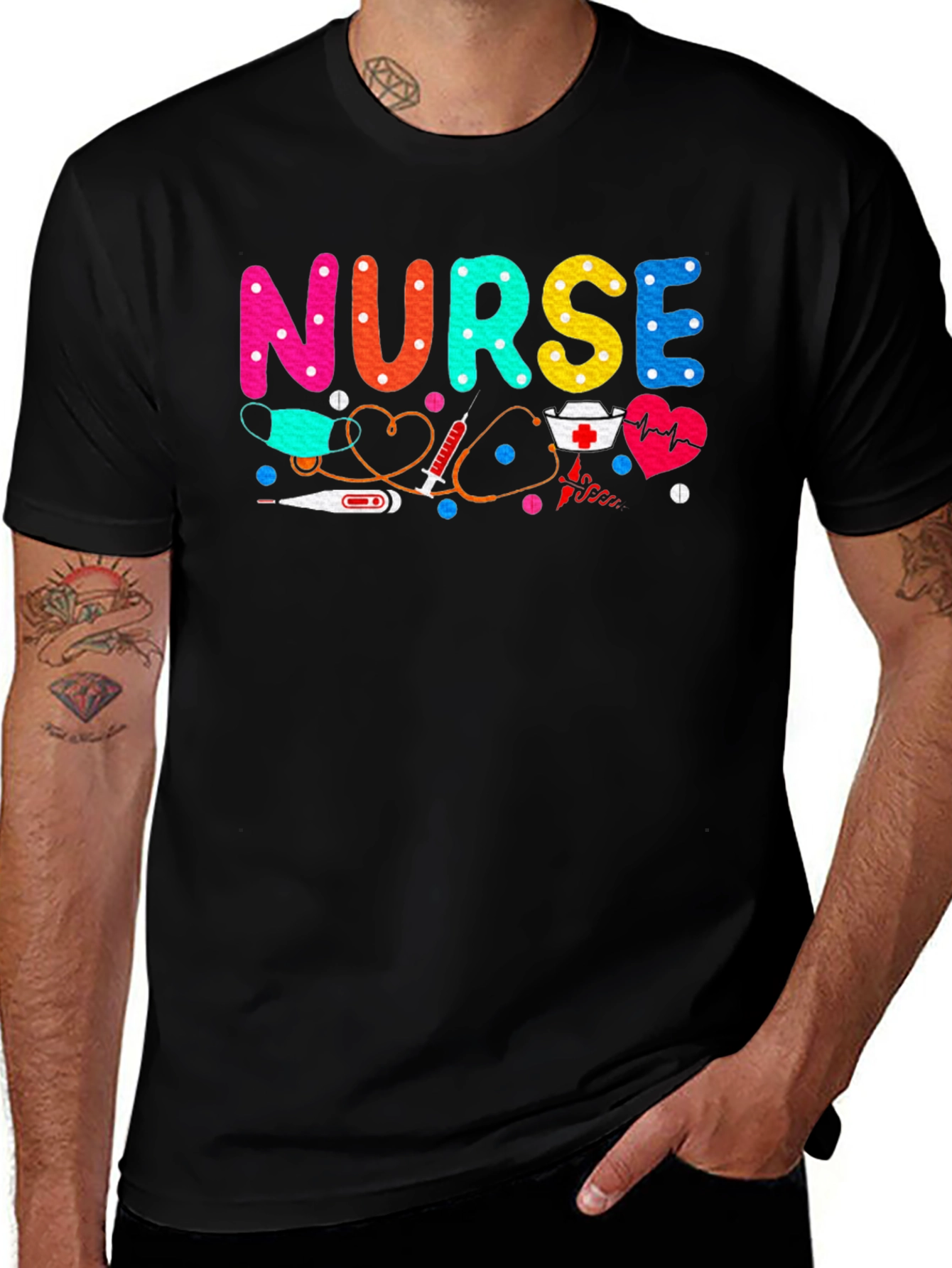 Variant 18 of Nurse Graphic Tee - Black Cotton Comfort