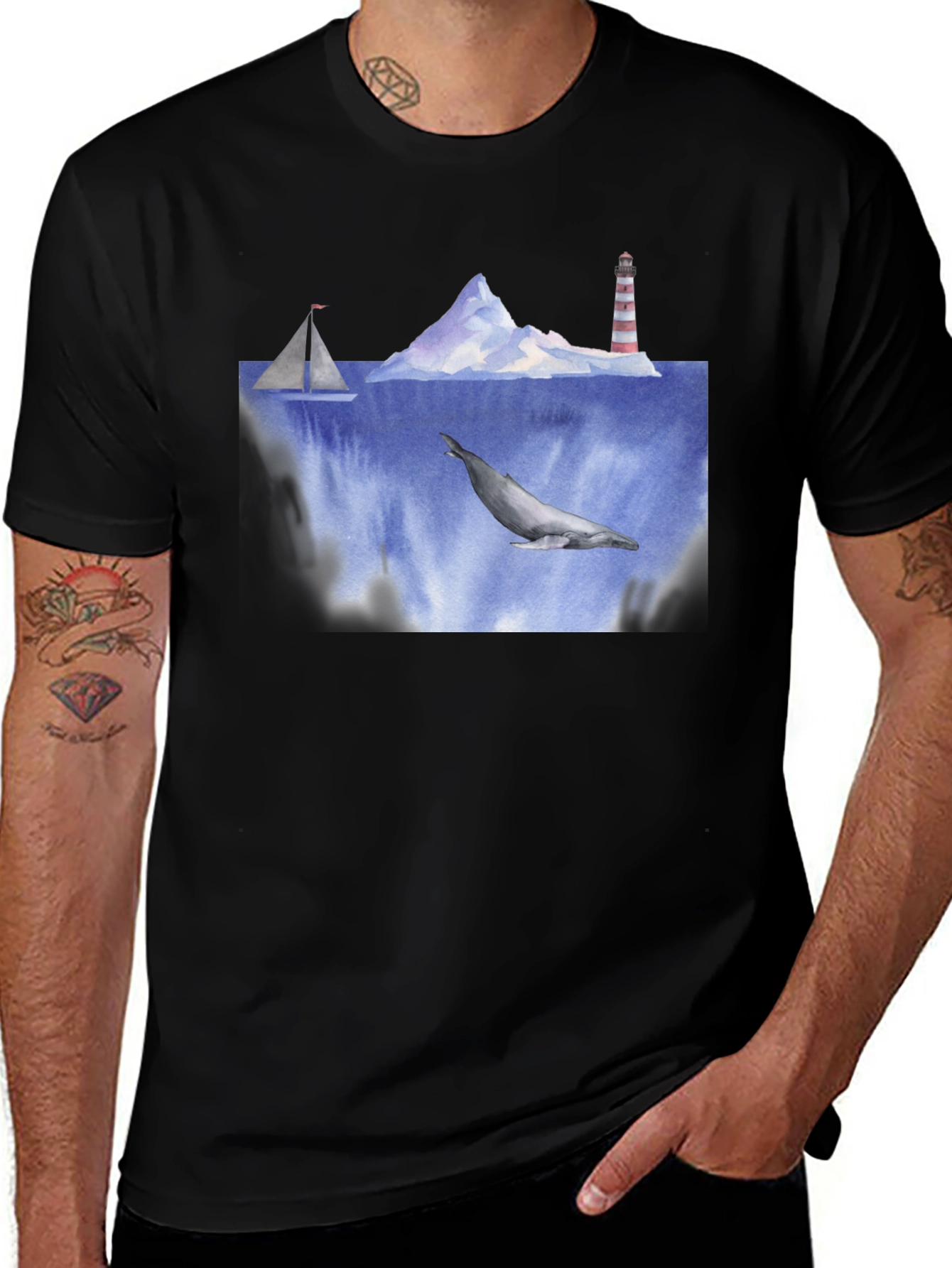 Variant 28 of Whale Watercolor Art Black T-Shirt