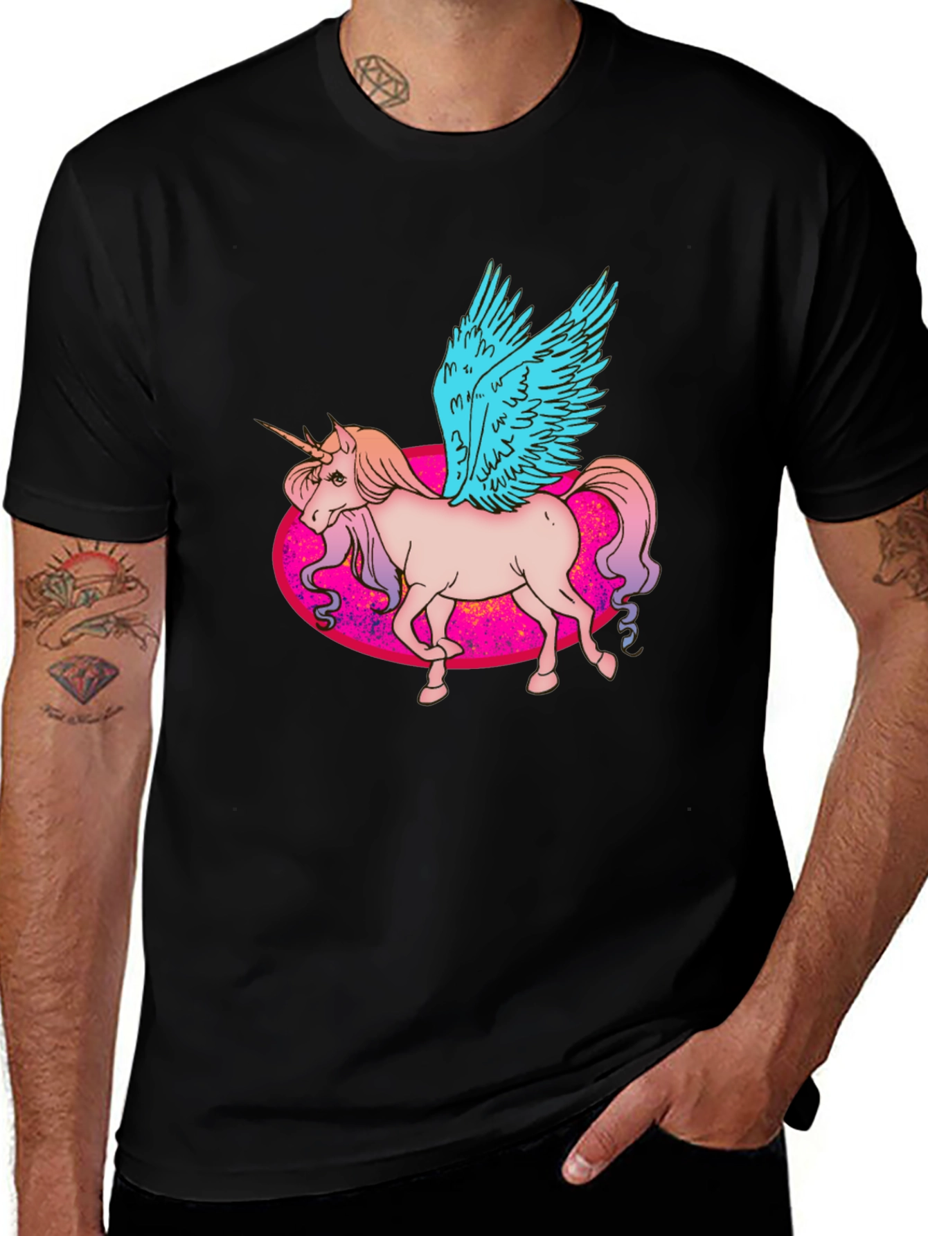 Variant 18 of Unicorn Pegasus Graphic T-Shirt - Black Cotton Tee