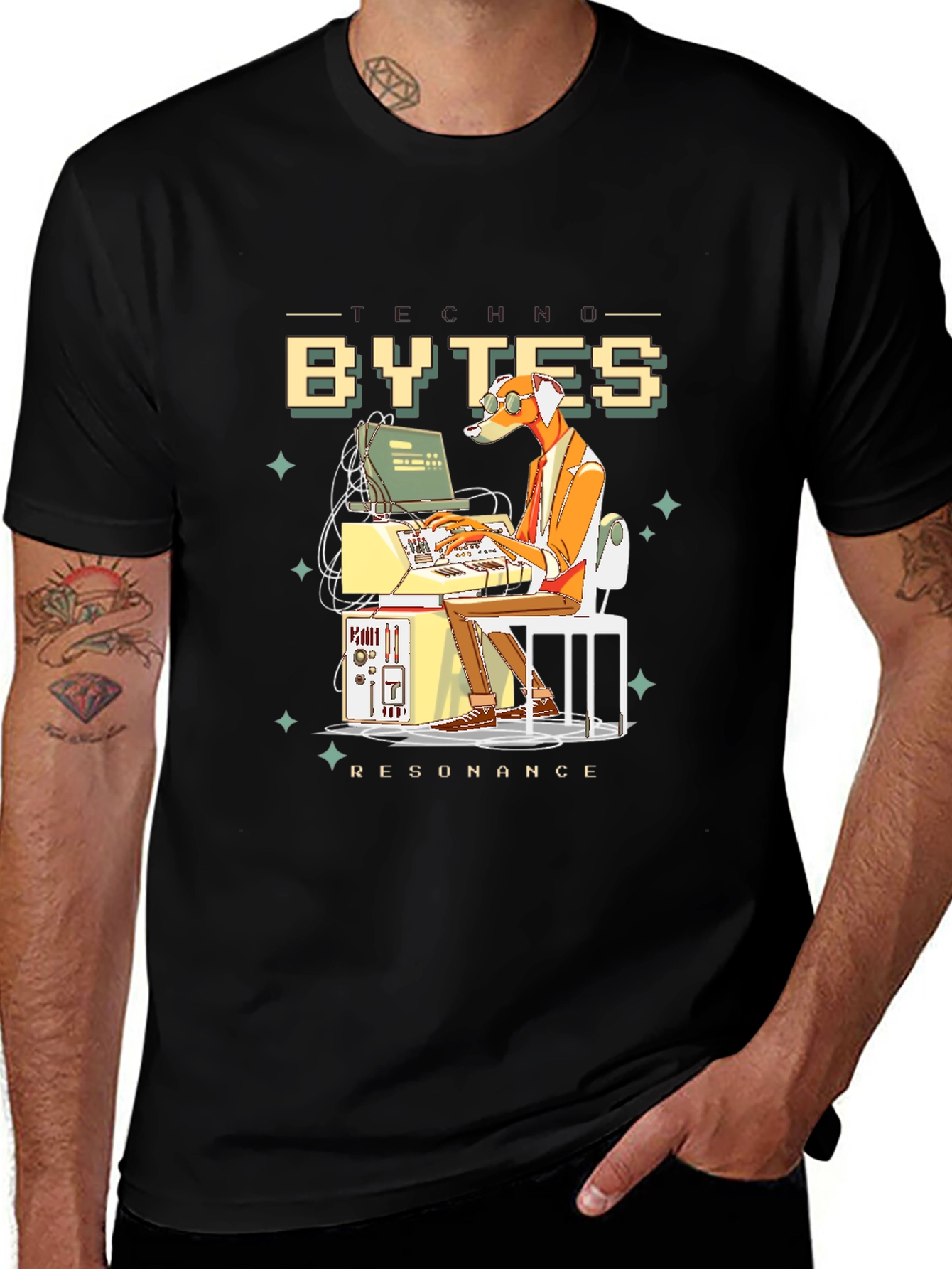 Variant 27 of Bytes Resonance Graphic T-Shirt - Black Cotton Tee