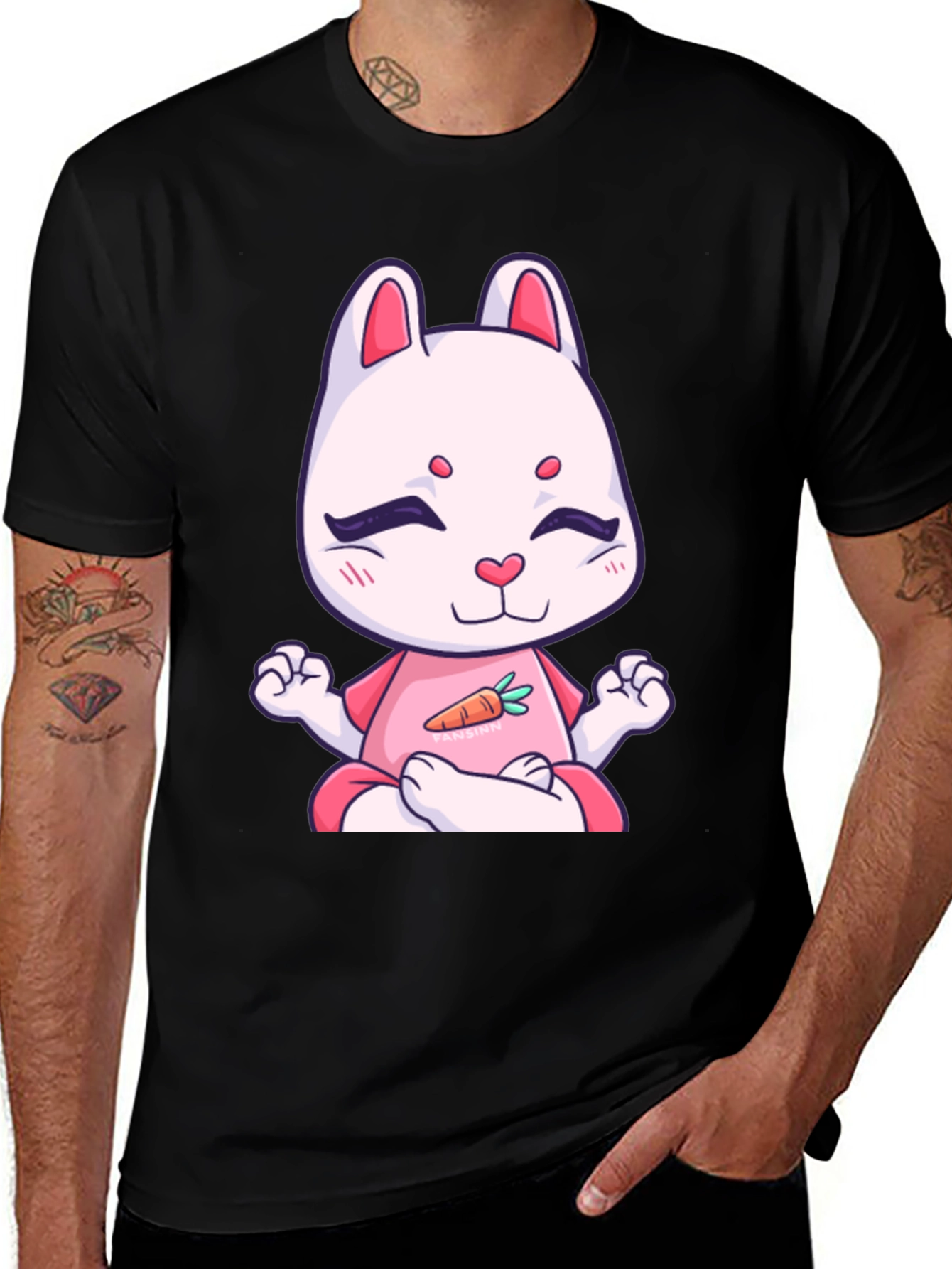 Variant 23 of Meditating Bunny T-Shirt - Black Cotton Tee
