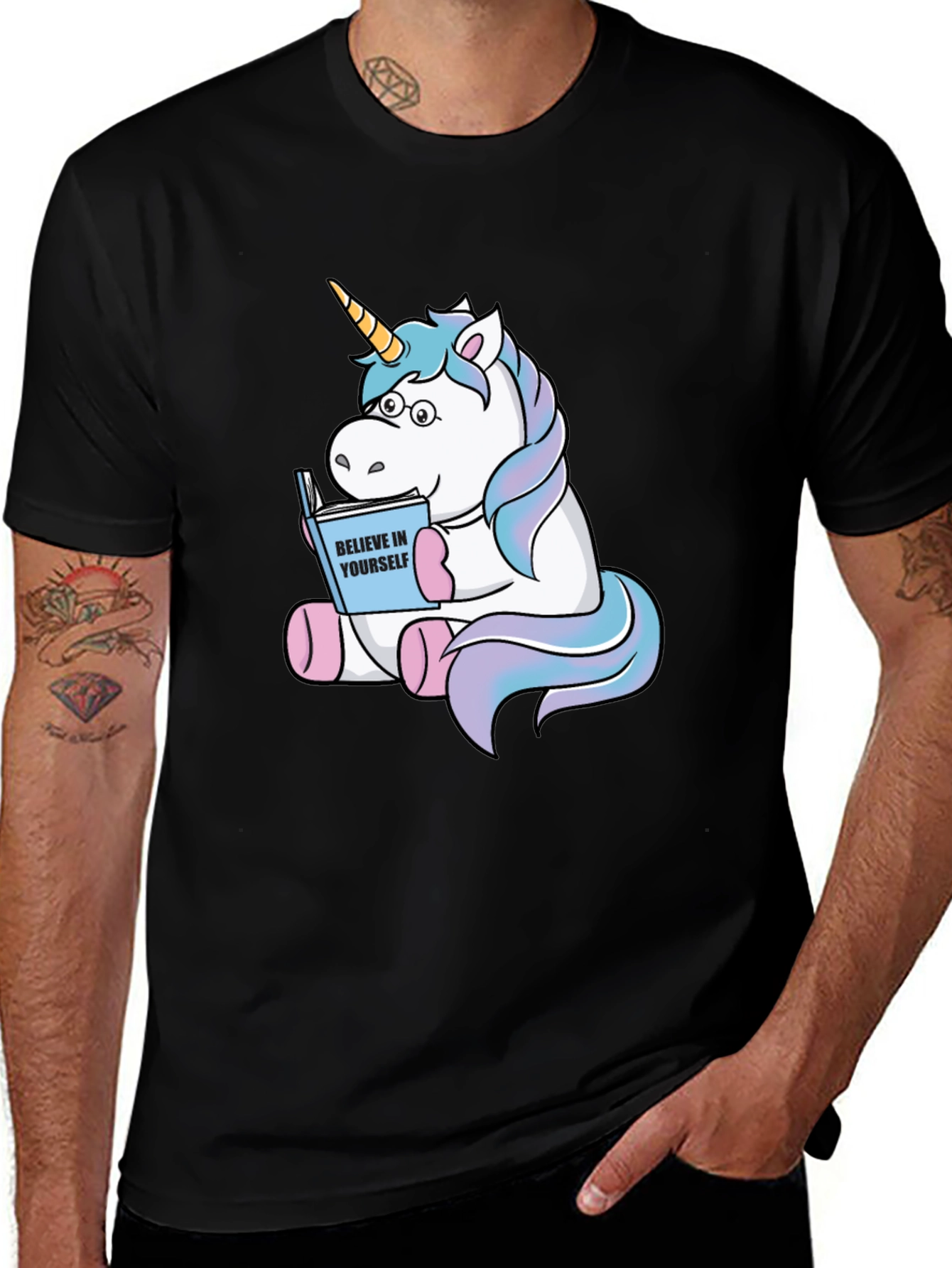 Black Unicorn Reading Book Graphic T-Shirt main image