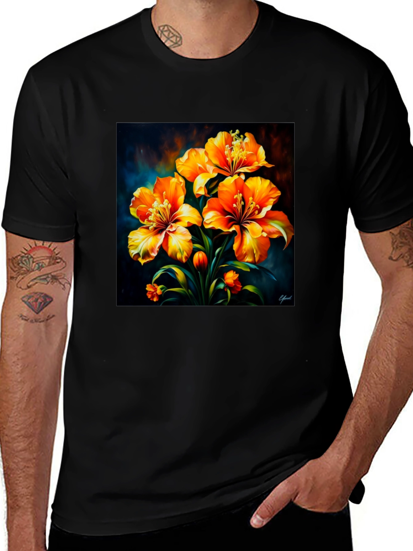 Variant 12 of Floral Art T-Shirt - Elegant Lily Design