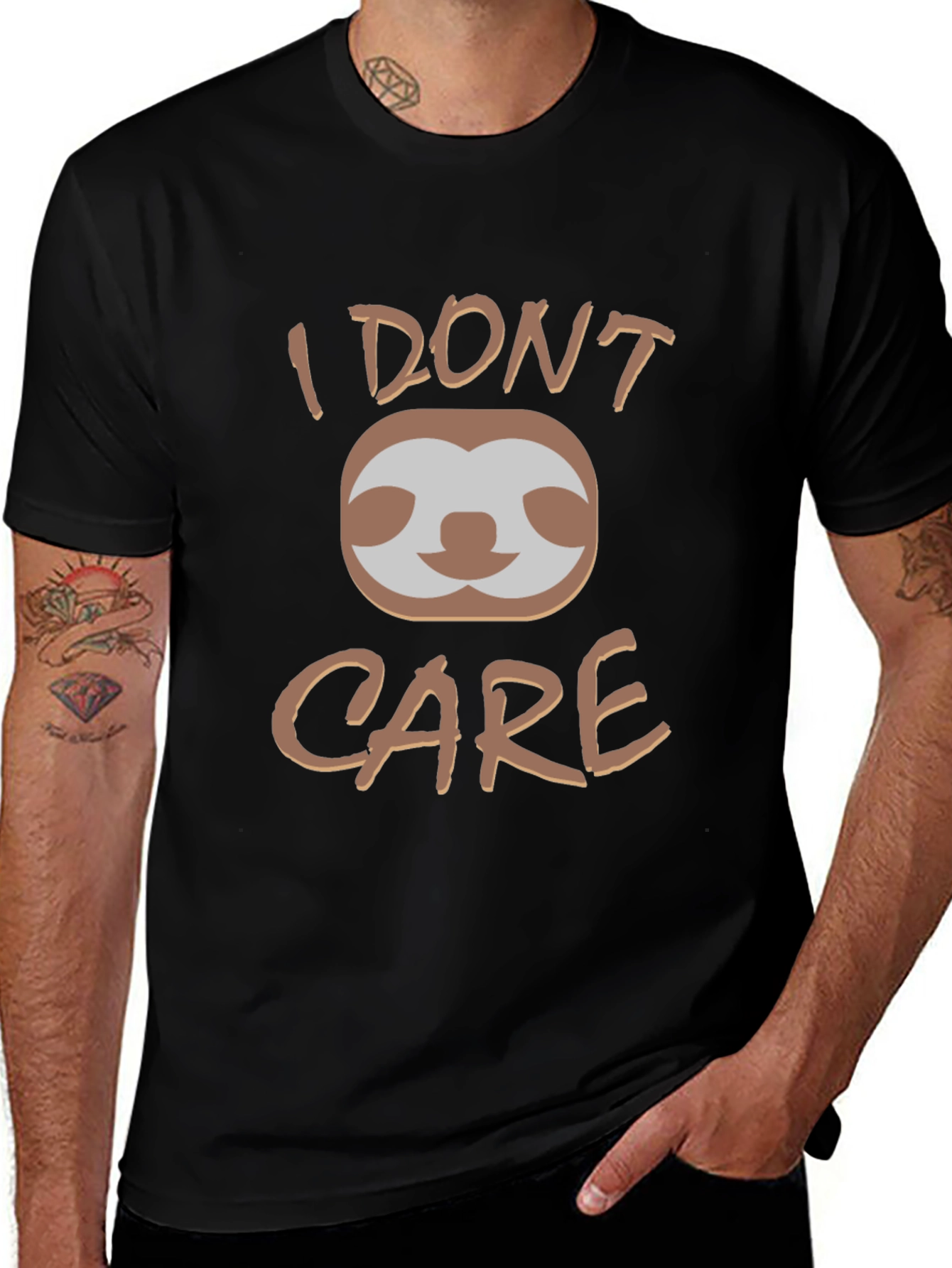 Variant 23 of I Don't Care Sloth Graphic Tee - Black