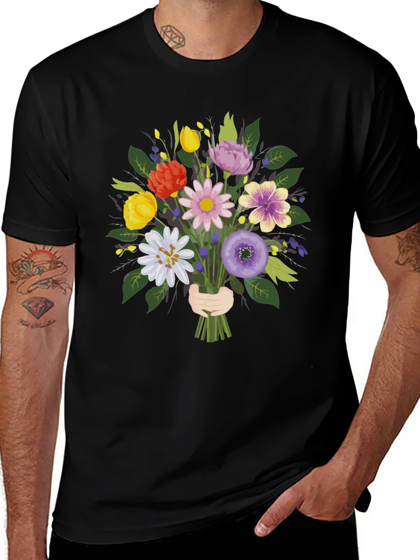 Variant 7 of Floral Bouquet Graphic Tee - Black Unisex Shirt