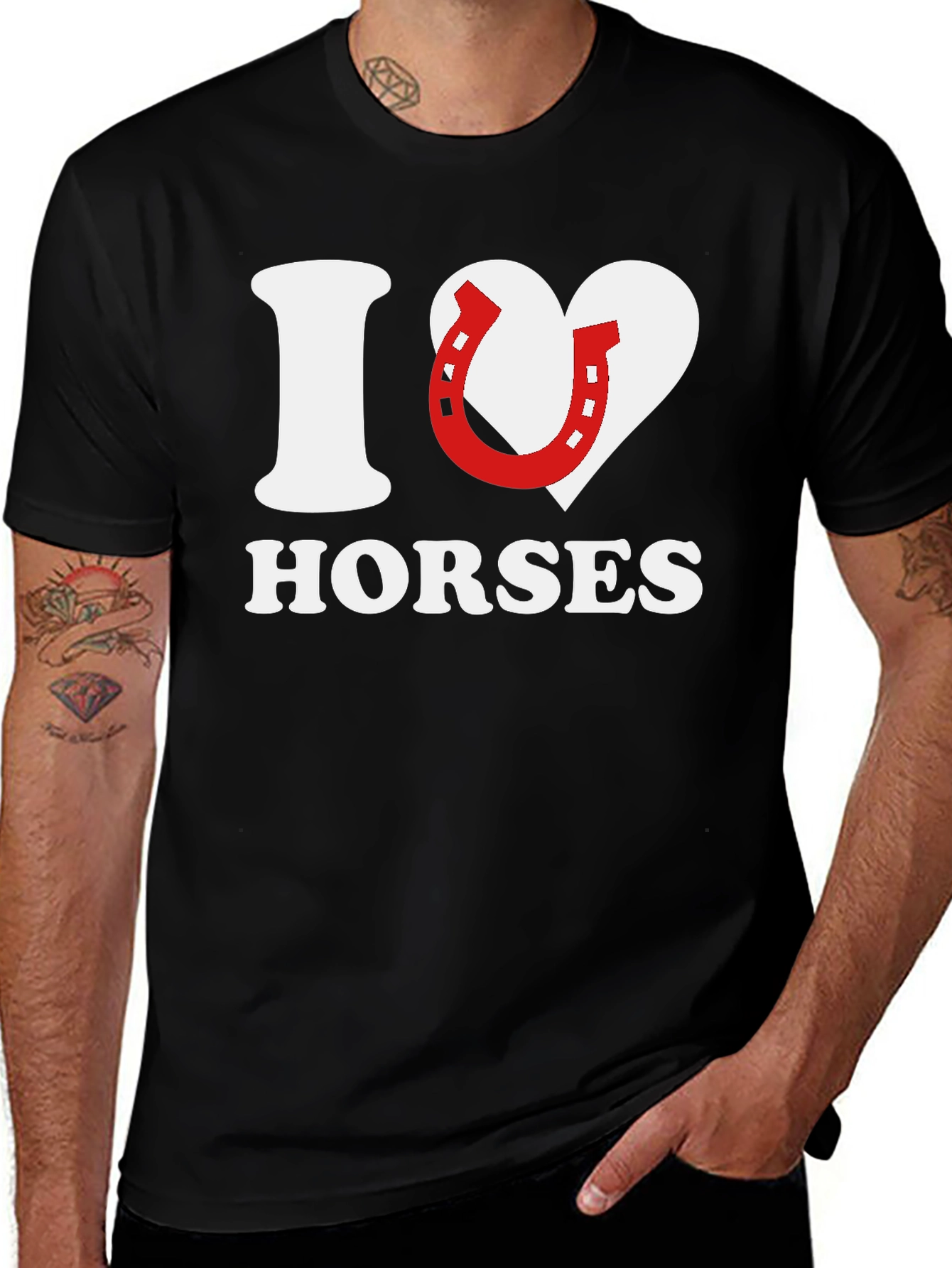 Variant 15 of I Heart Horses Graphic Tee - Black Cotton T-Shirt