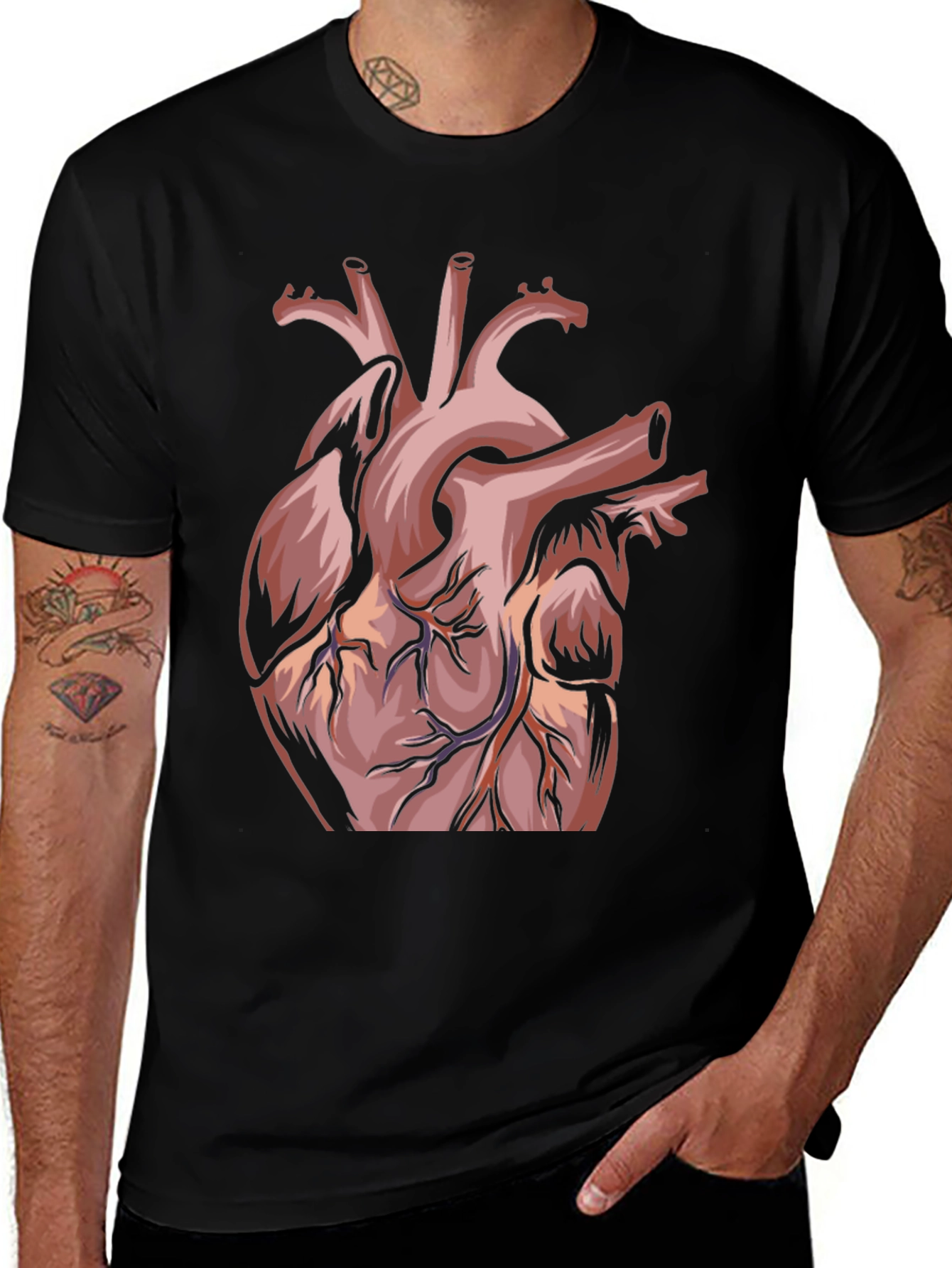 Variant 23 of Anatomical Heart Graphic Tee - Black Cotton Blend