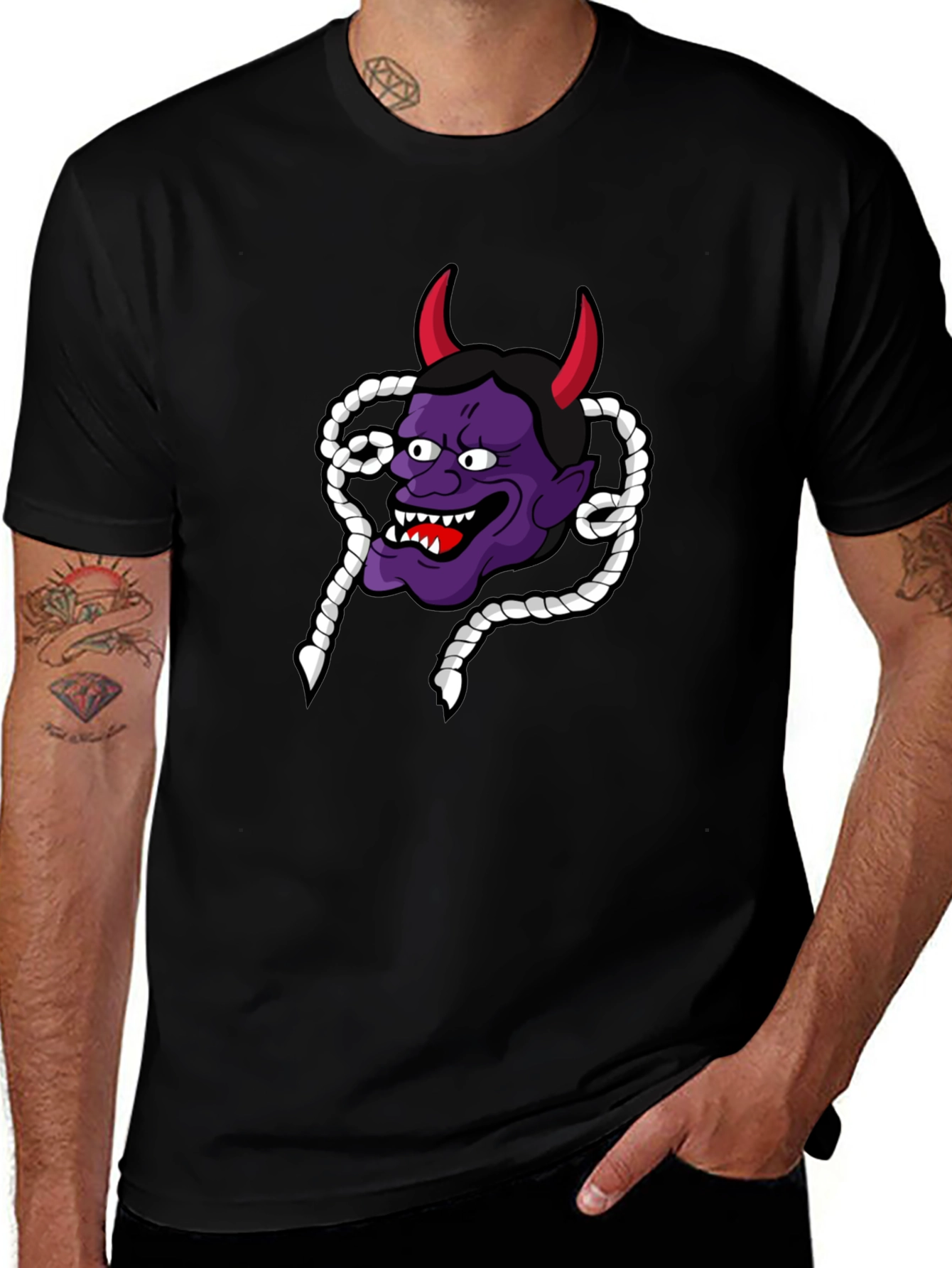 Variant 2 of Demon Oni Graphic Tee - Black Cotton T-Shirt
