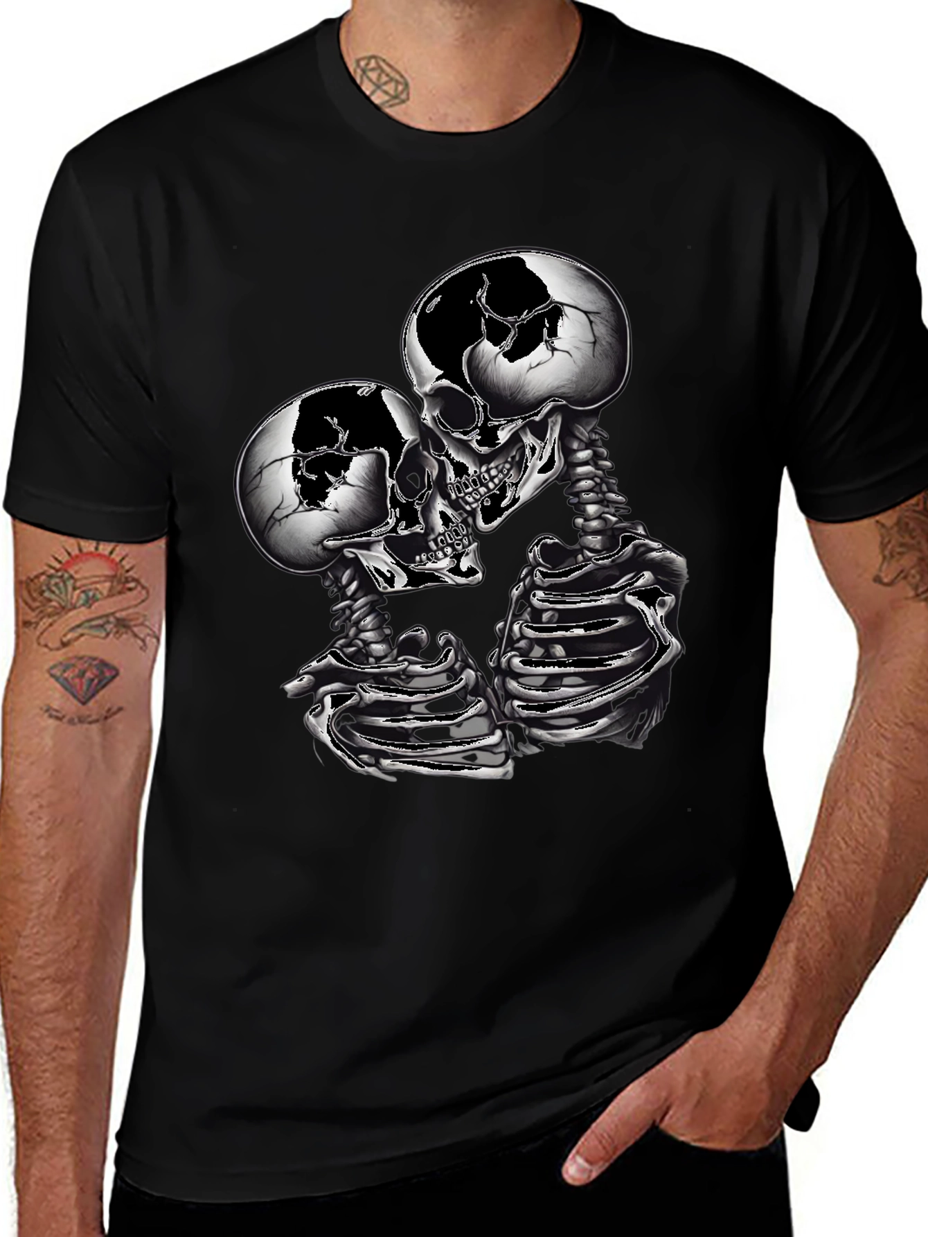 Variant 20 of Skull Couple Graphic Tee - Gothic Skeleton Shirt