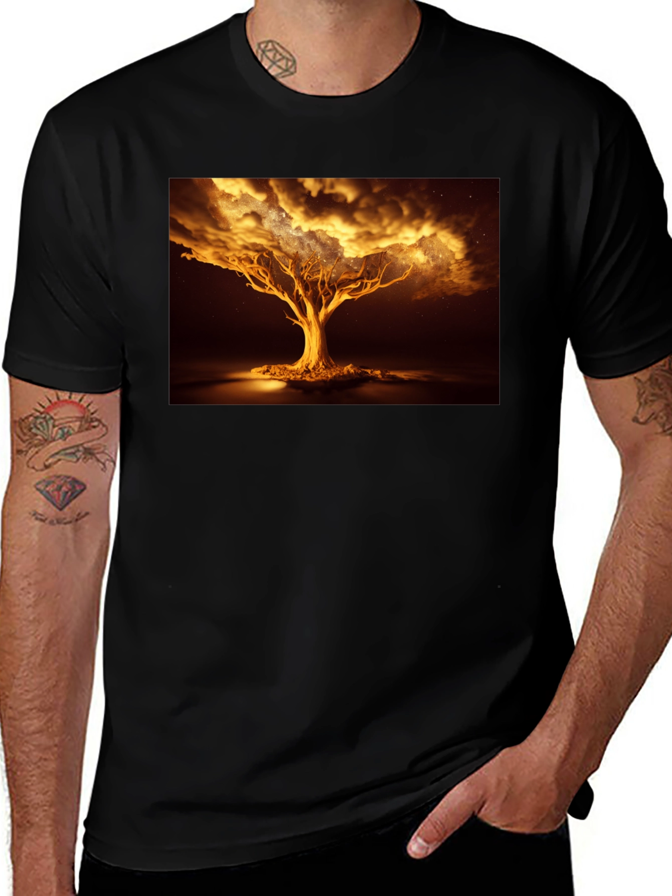 Variant 3 of Golden Tree Graphic Tee - Unique Design