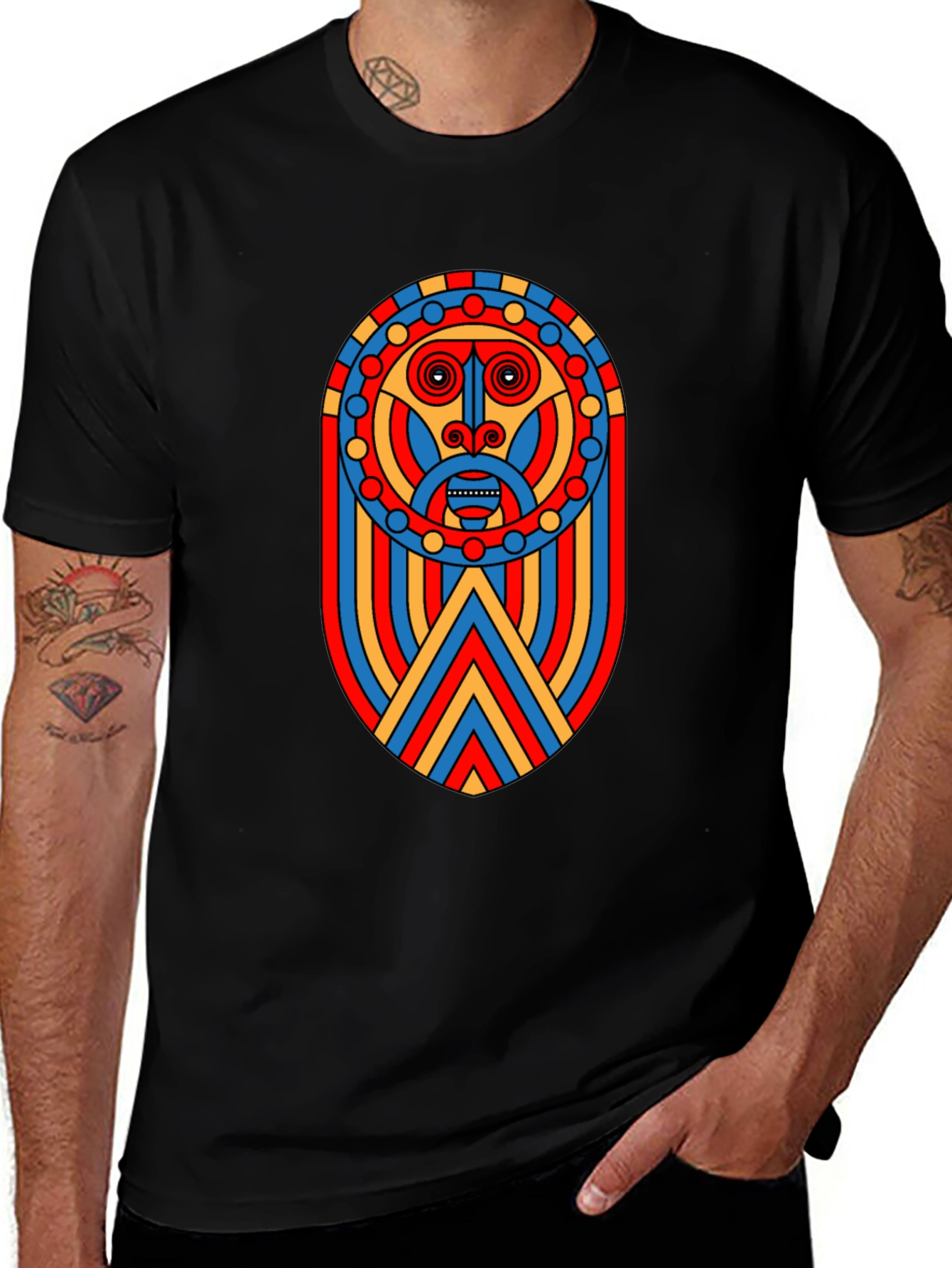 Variant 19 of Bold Graphic Print Tee - Tribal Mask Design
