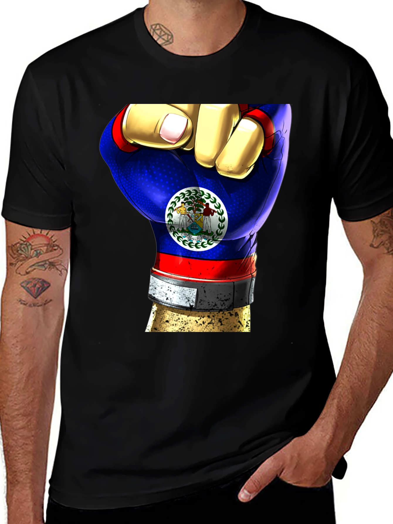 Variant 12 of Belize Flag Fist T-Shirt