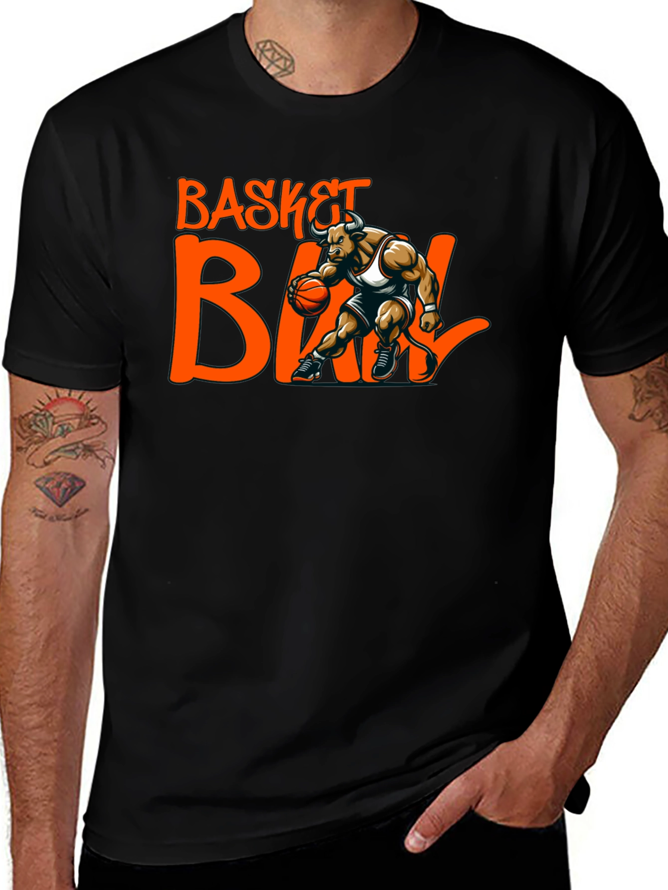 Variant 2 of Basketball Bull Graphic Tee - Black Cotton T-Shirt