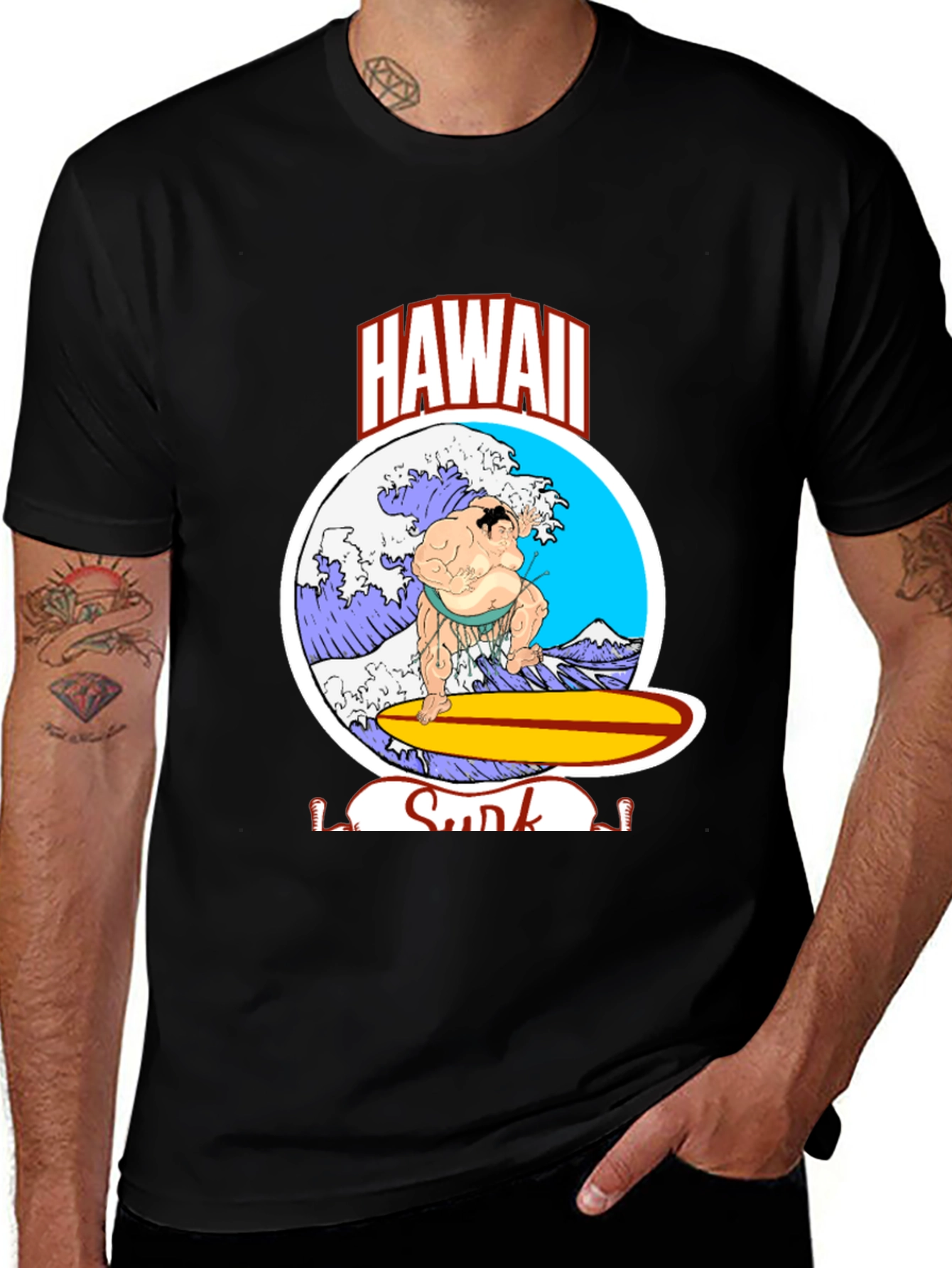 Variant 24 of Hawaii Sumo Surfer T-Shirt - Black