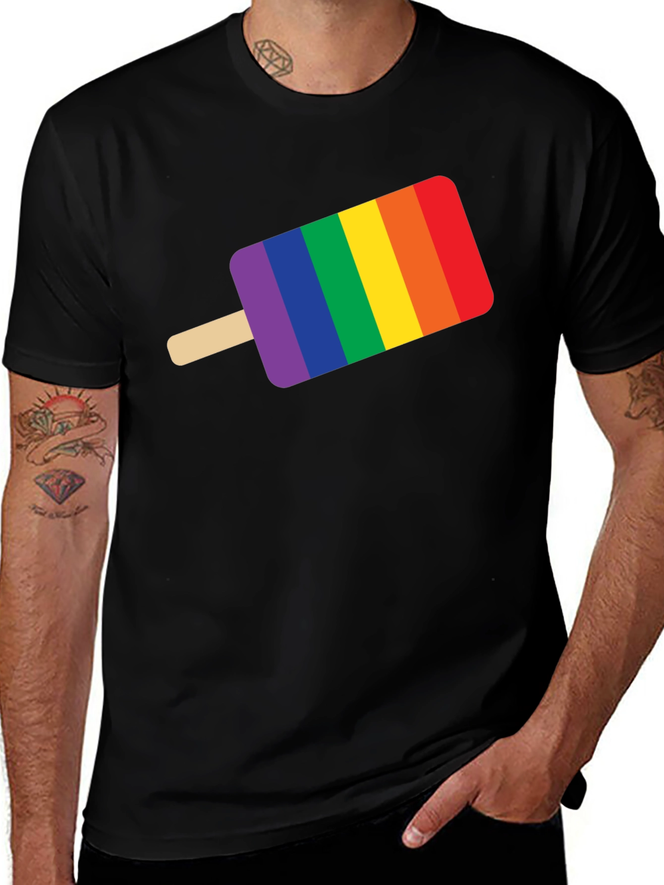 Variant 14 of Pride Popsicle Graphic Tee - Black Cotton T-Shirt