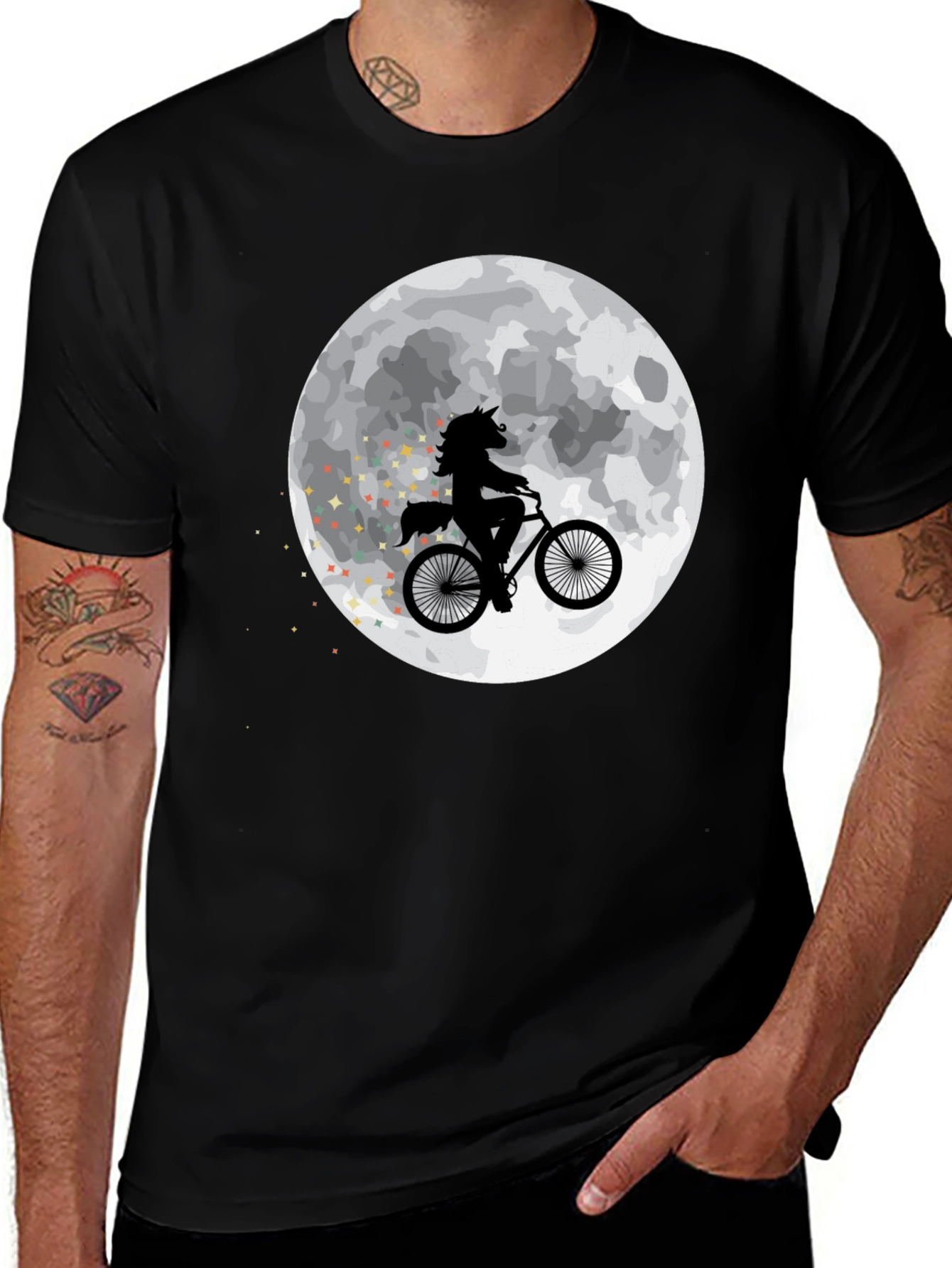Variant 4 of Unicorn on Bike Moon Graphic T-Shirt - Black