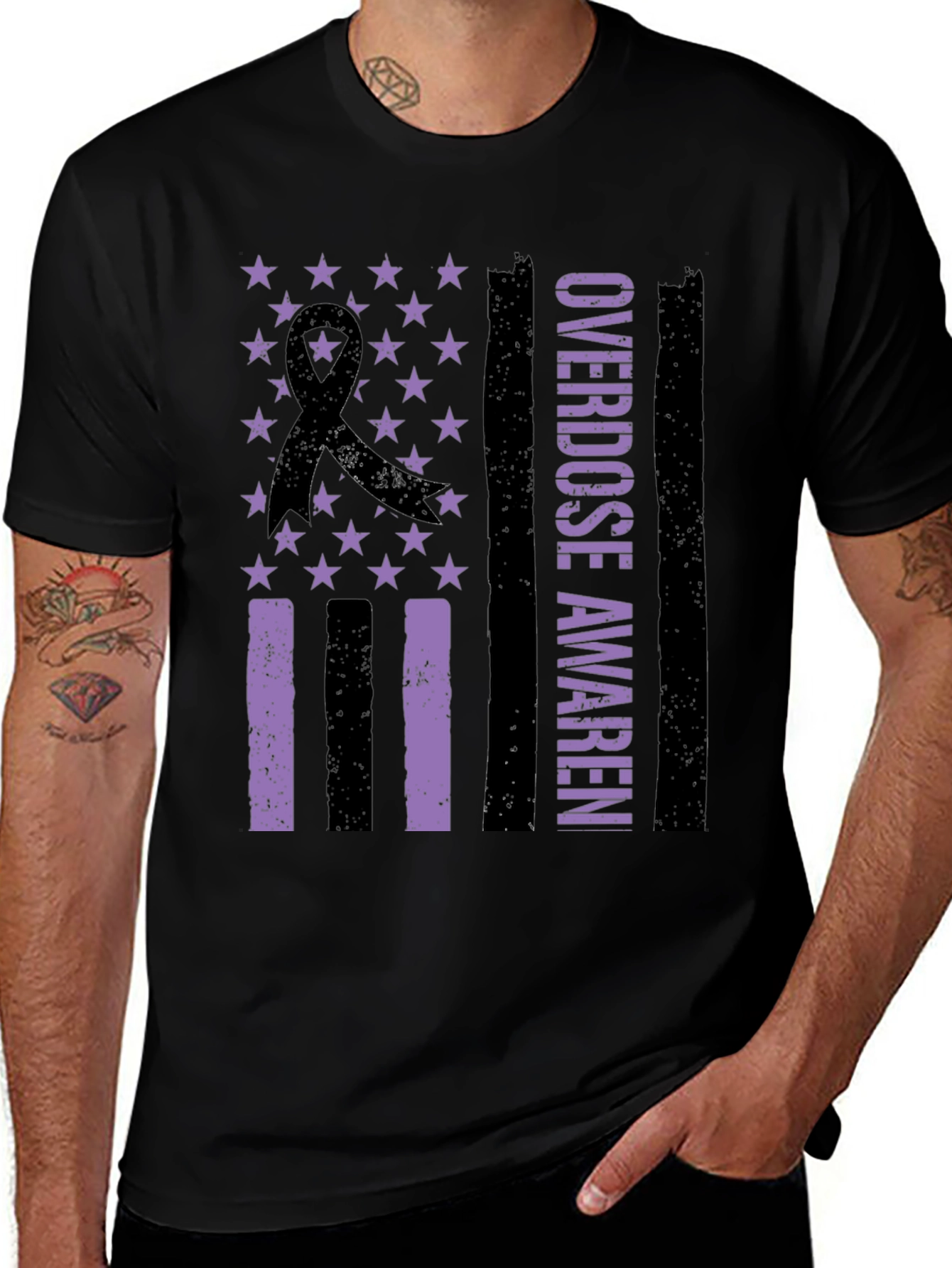 Overdose Awareness Ribbon USA Flag T-Shirt