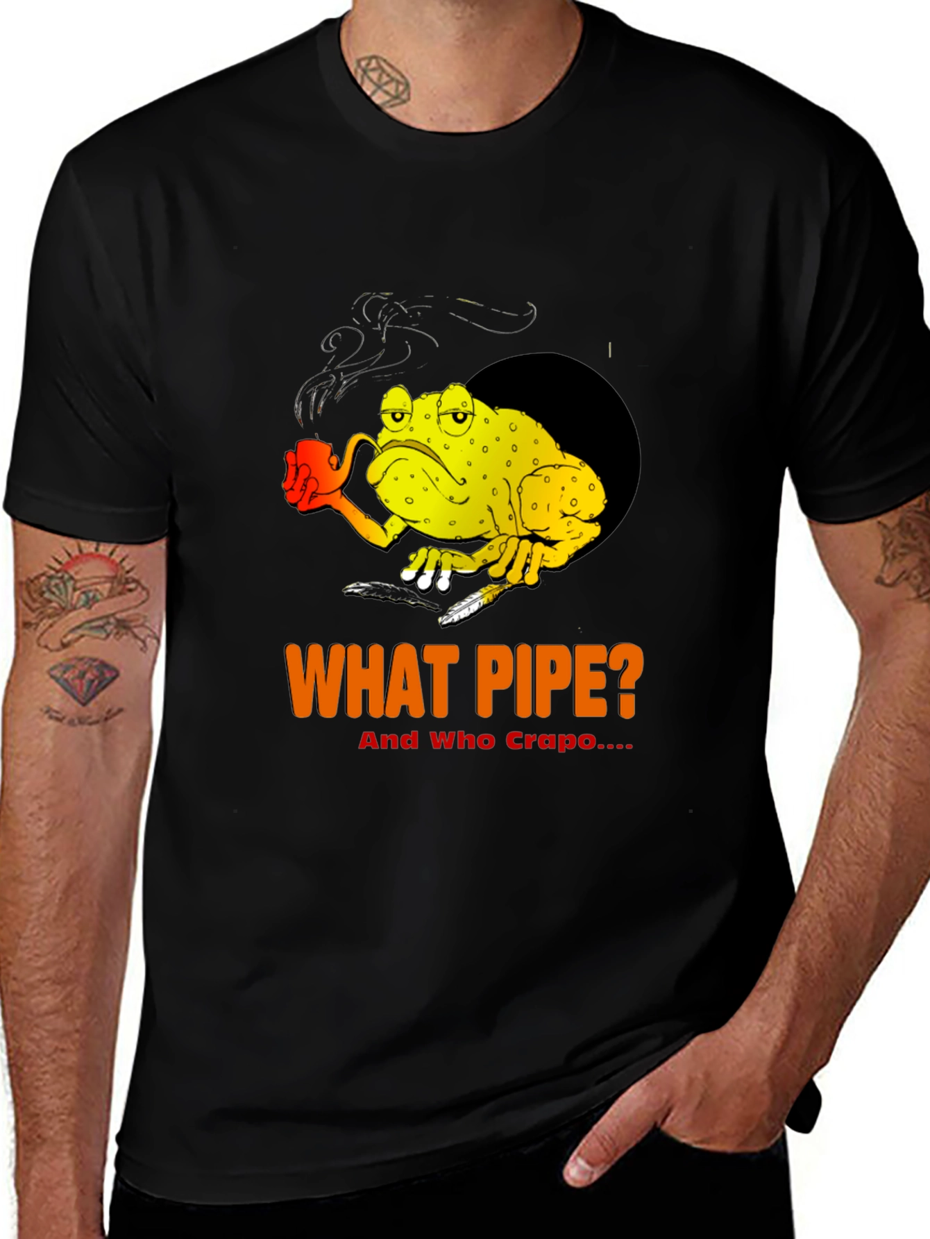 Variant 12 of Humorous "What Pipe?" Frog Graphic T-Shirt