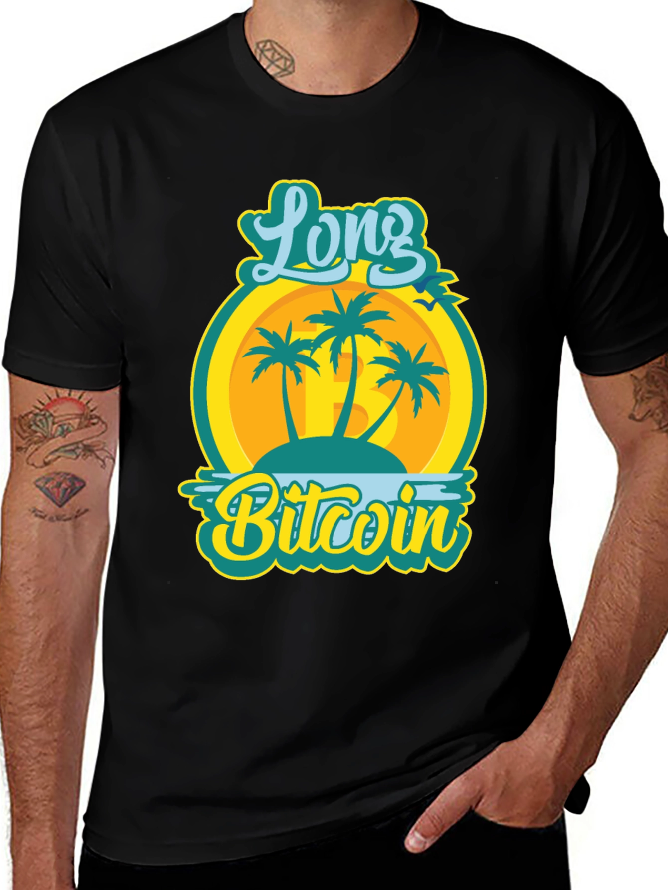 Long Bitcoin T-Shirt - Crypto Tropical Design