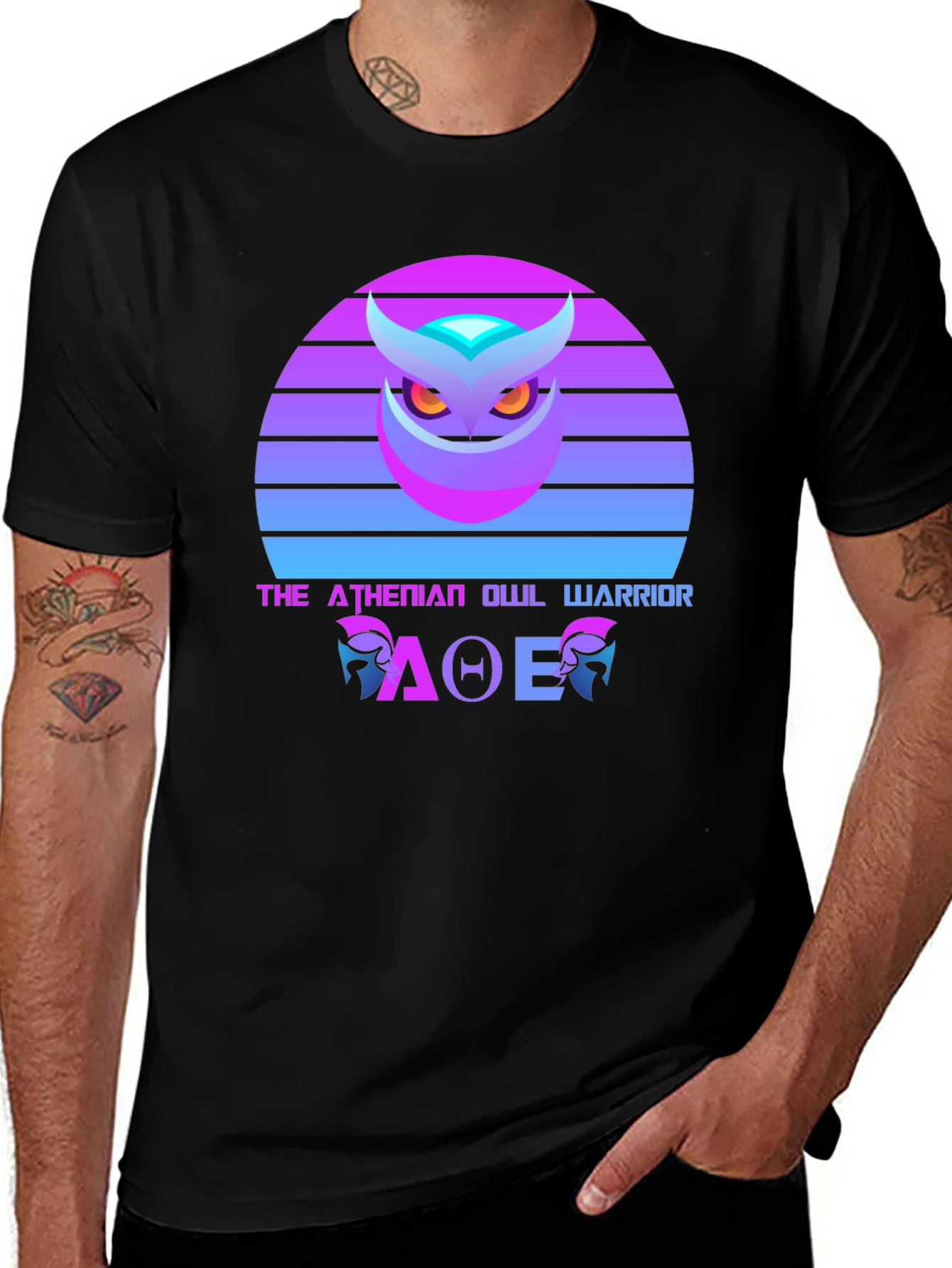 Variant 11 of Athenian Owl Warrior T-Shirt - Retro Design