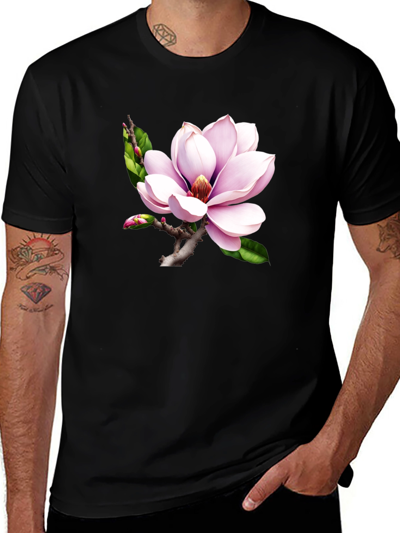 Variant 12 of Magnolia Flower Graphic Black T-Shirt