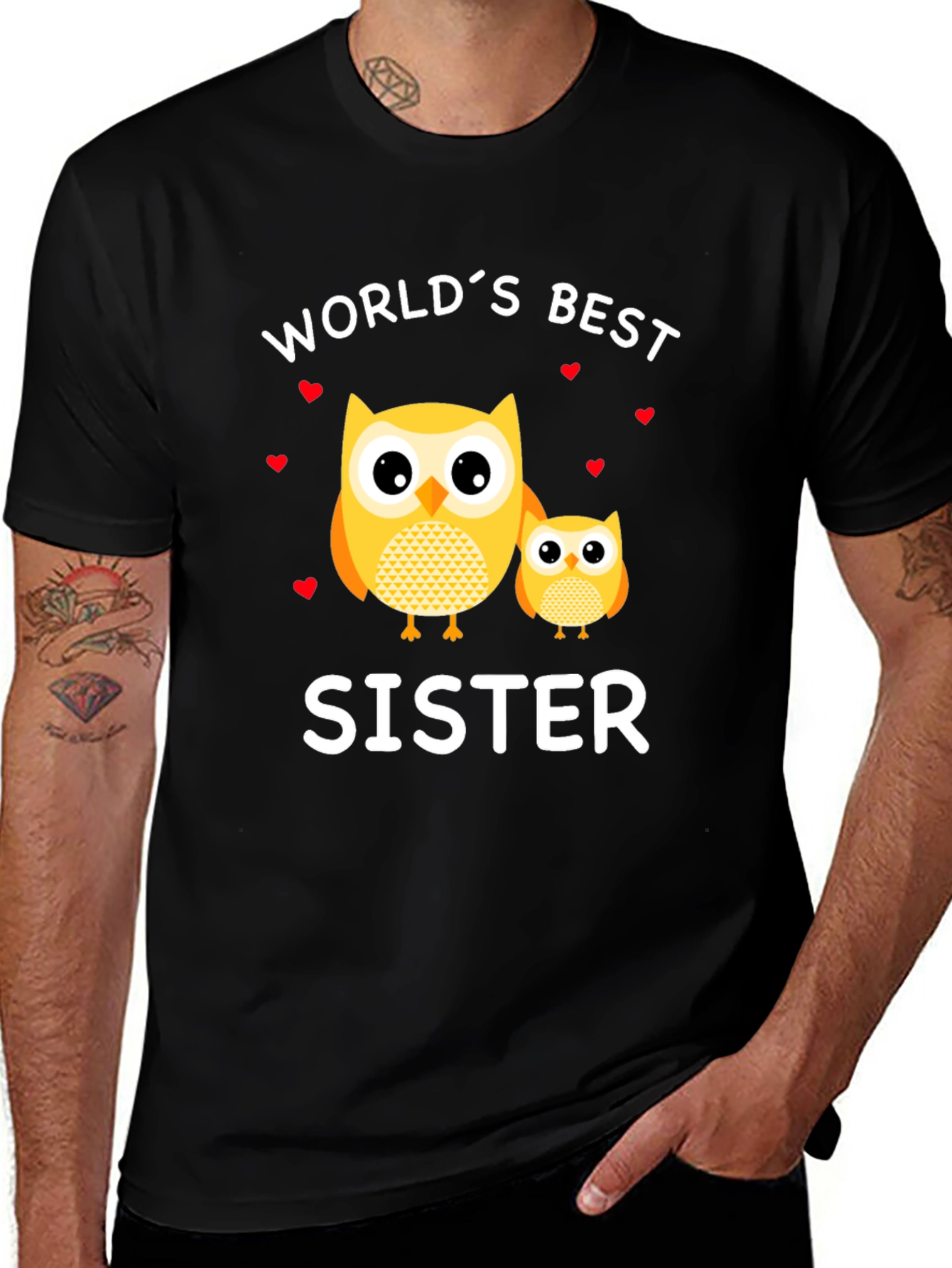 Variant 9 of World's Best Sister Owl T-Shirt - Cute Sister Gift