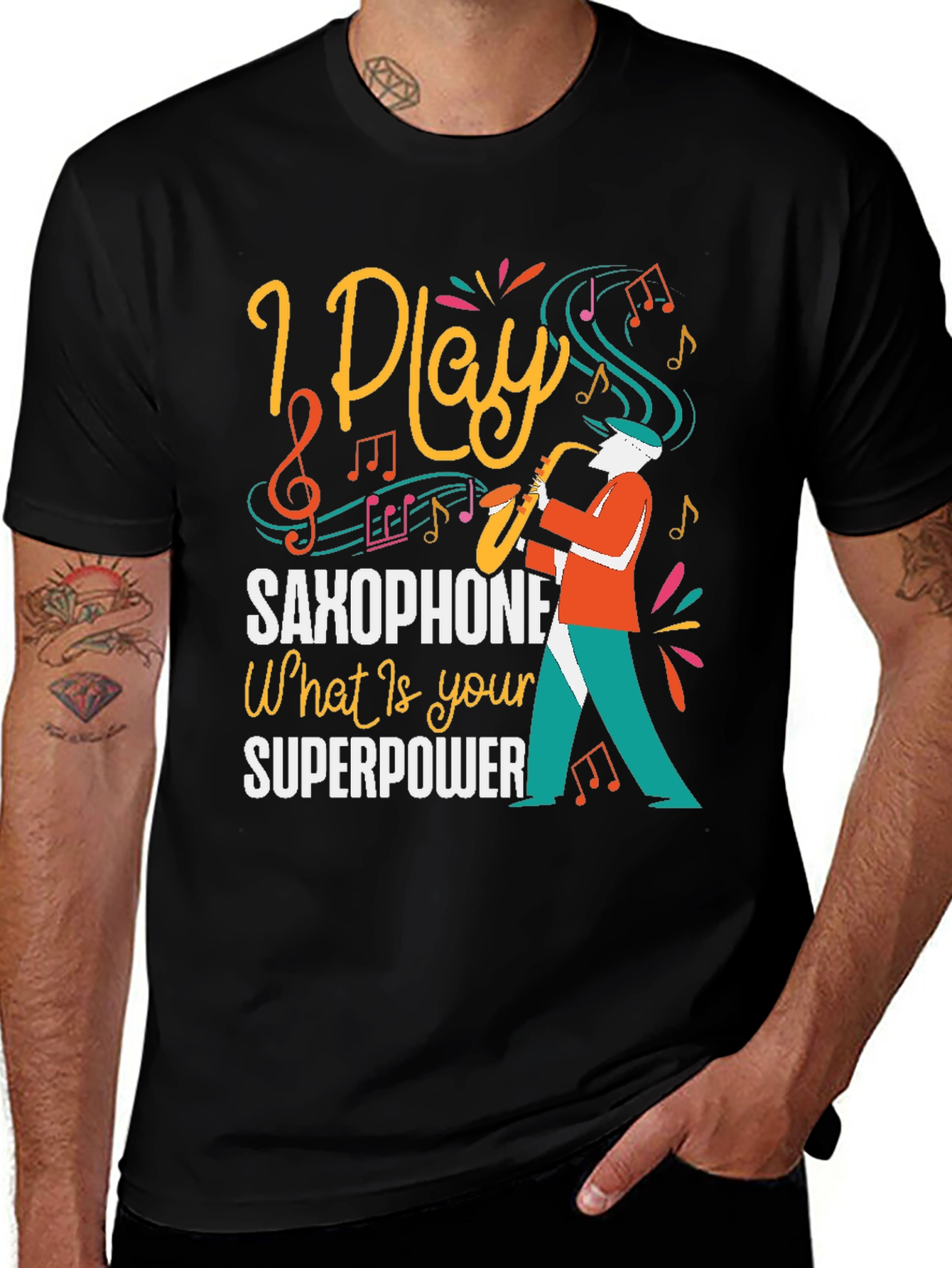Variant 8 of I Play Saxophone Black Graphic Tee