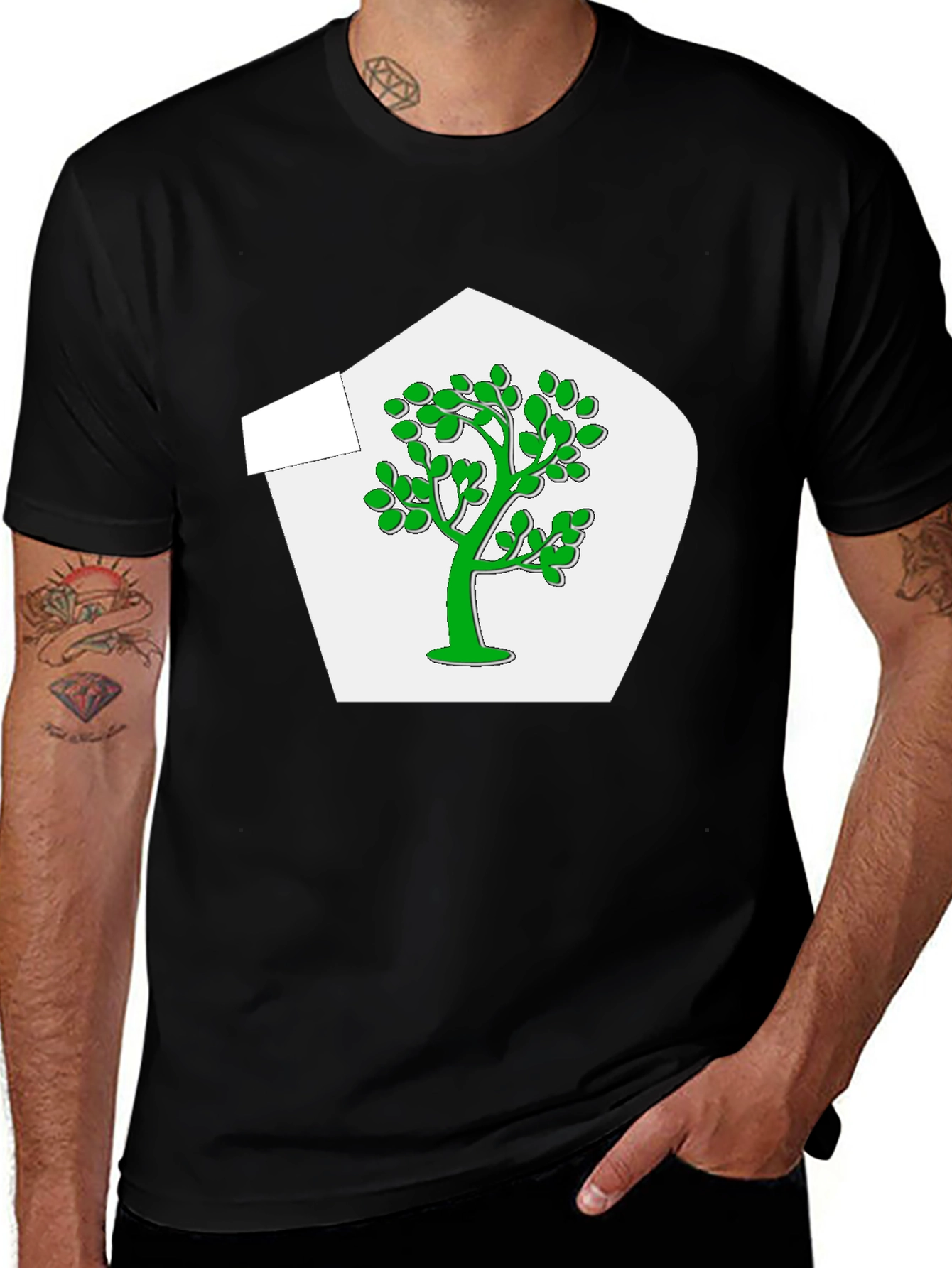 Green Tree Graphic Black T-Shirt