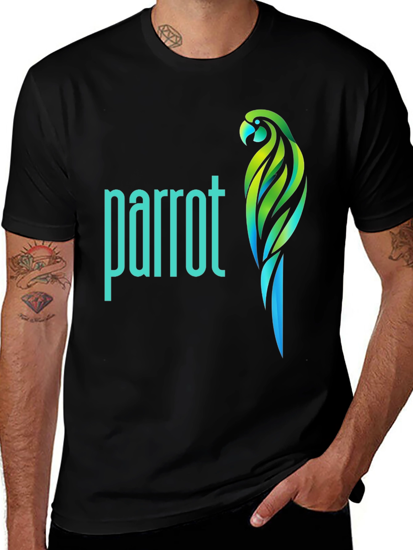 Variant 10 of Parrot Graphic Print Men's Black T-Shirt