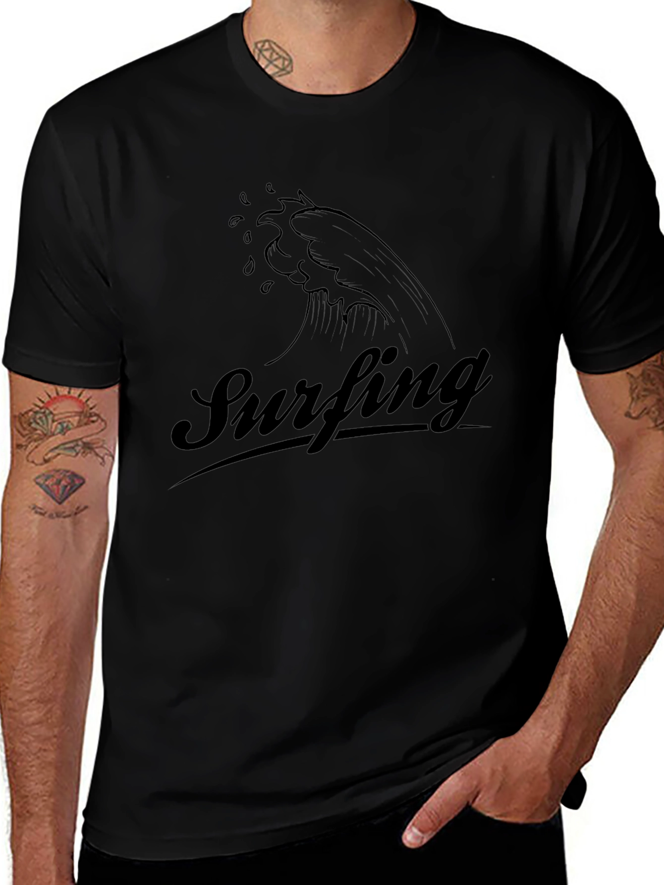 Variant 10 of Surfing Wave Graphic Tee - Black