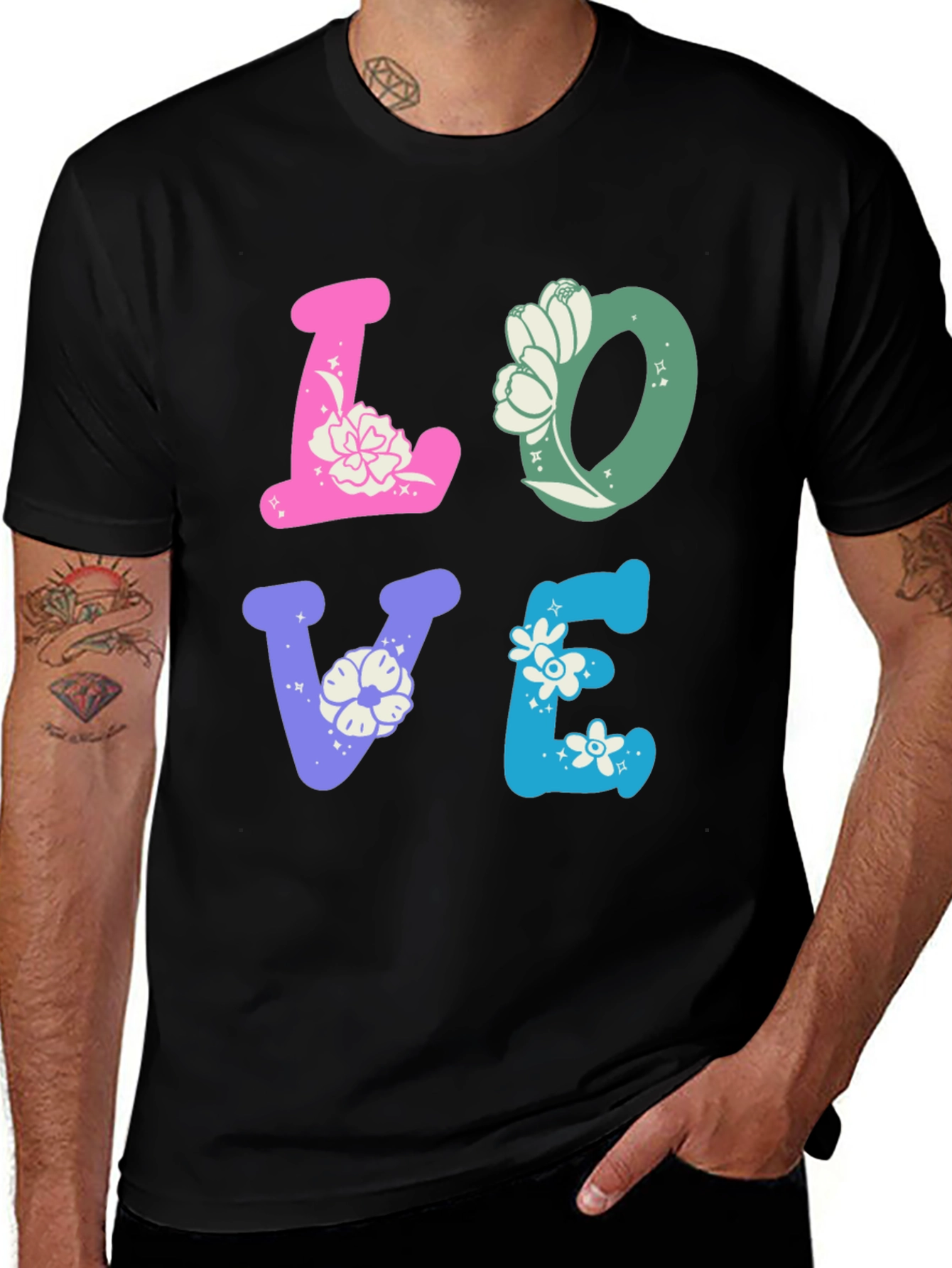 Variant 3 of Floral LOVE Graphic Tee - Trendy Casual Shirt