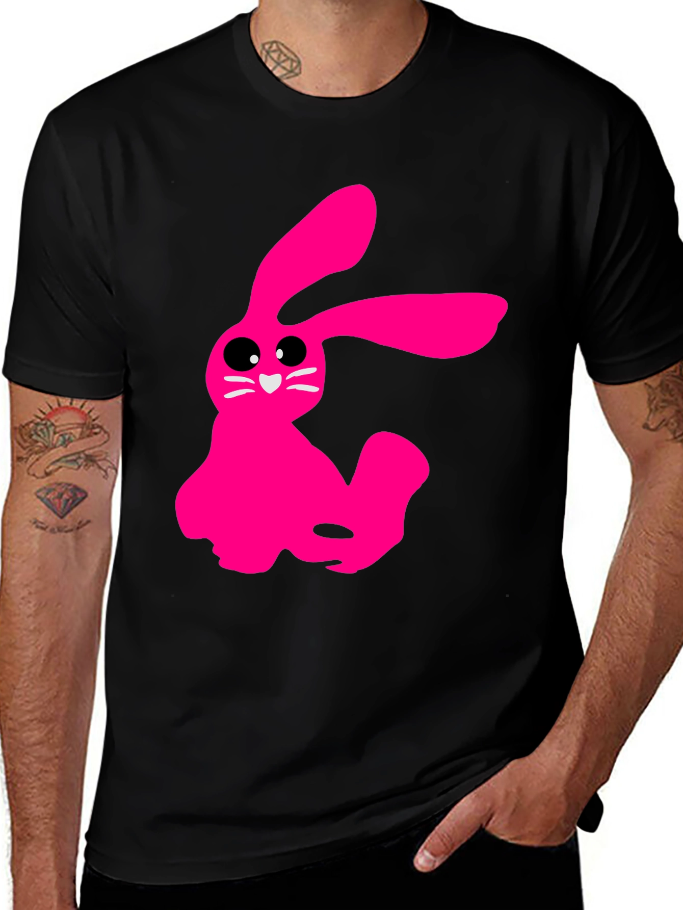 Variant 10 of Pink Bunny Graphic Tee - Soft Cotton Black T-Shirt