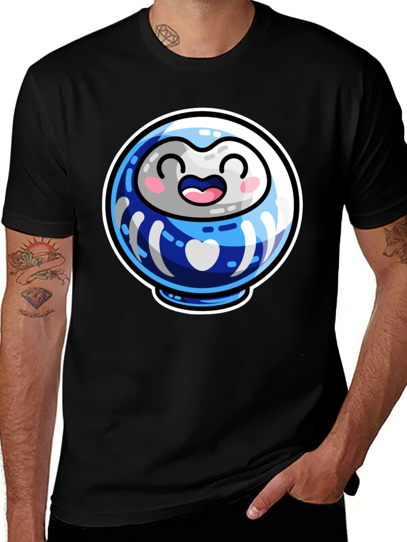 Variant 3 of Cute Daruma Doll Graphic Tee - Black