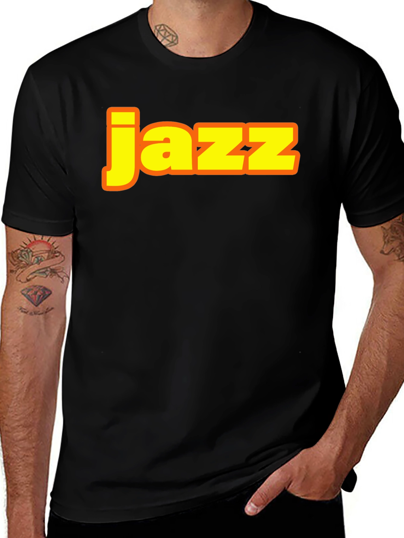 Jazz Music Black T-Shirt - Cool Yellow Text Design