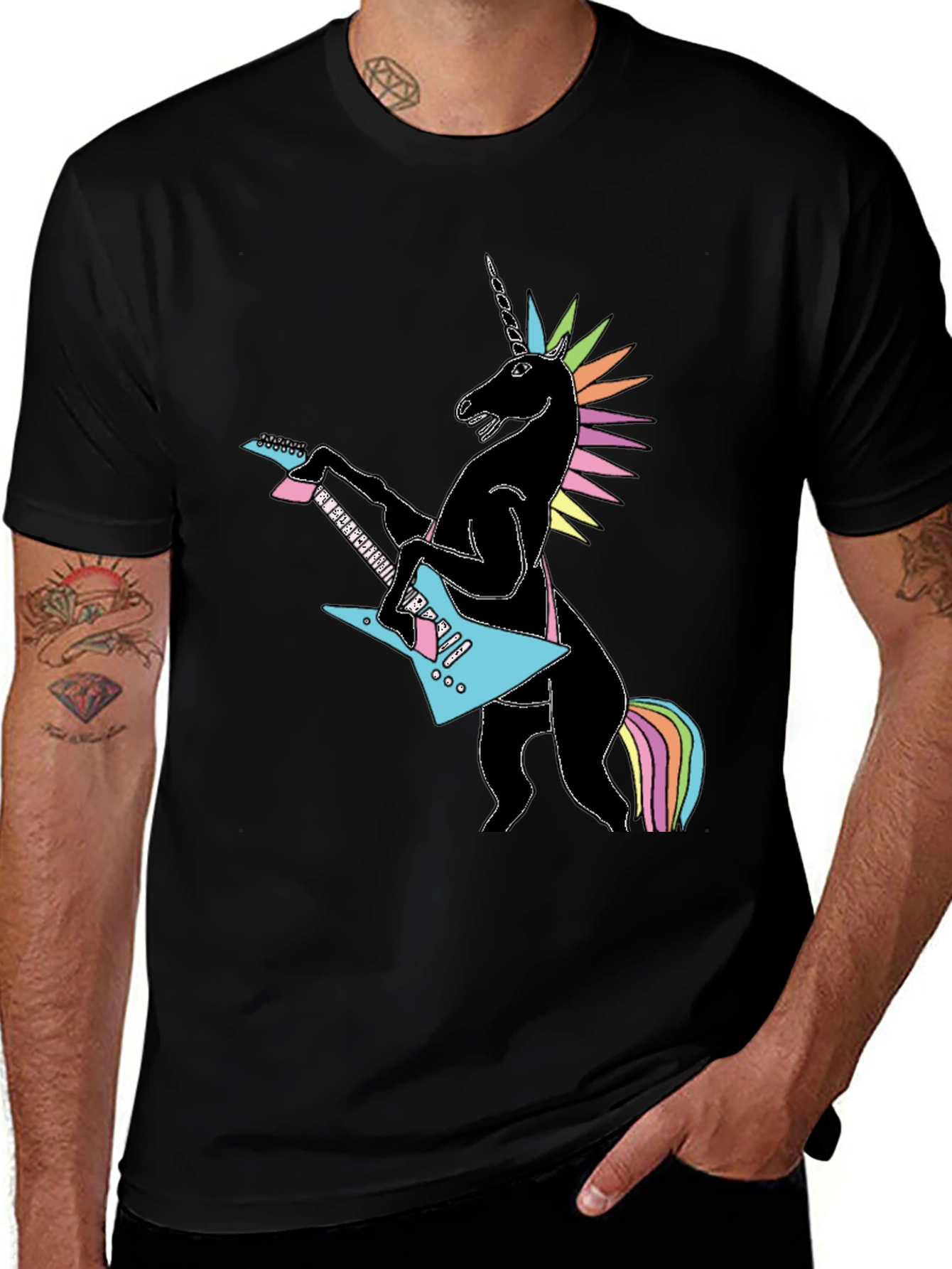Variant 18 of Unicorn Guitarist Graphic Tee - Black