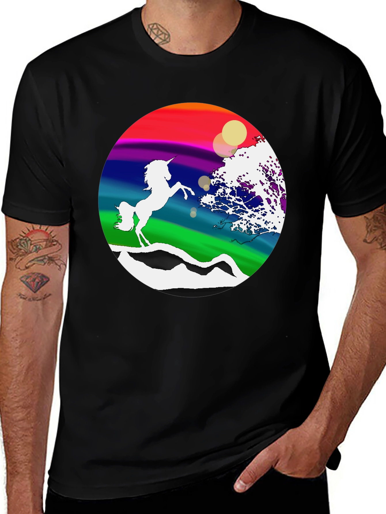 Rainbow Unicorn Graphic Tee - Black Cotton Blend