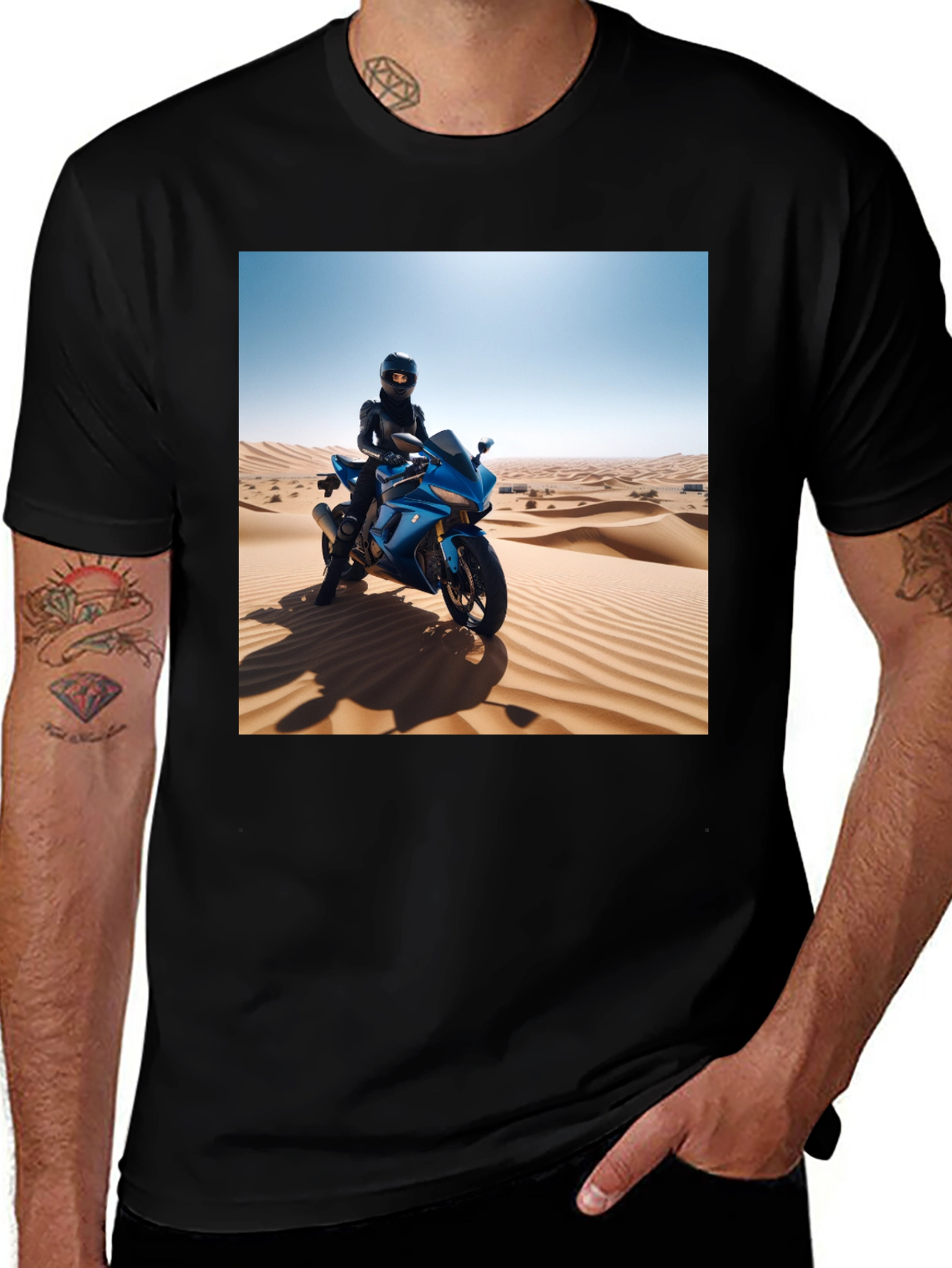 Variant 3 of Motorcycle Desert Rider Graphic Tee - Unisex Black T-Shirt