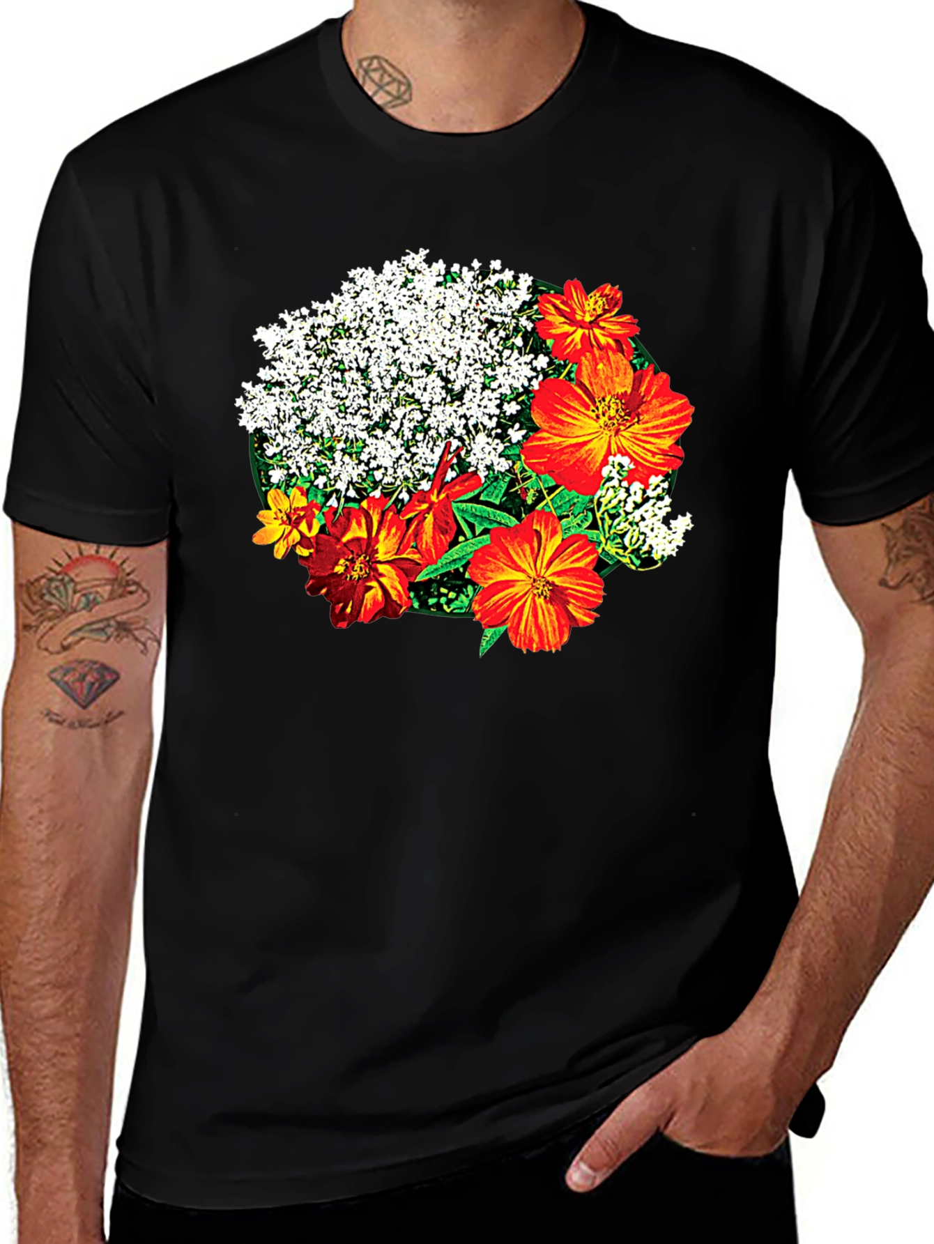 Variant 13 of Floral Graphic Tee - Black Cotton T-Shirt
