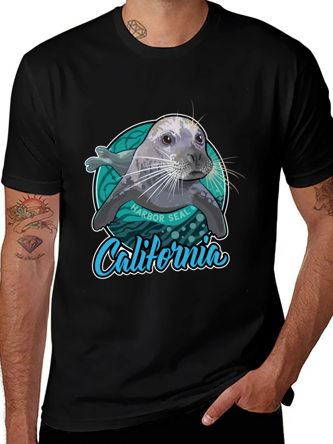 Harbor Seal California Black T-Shirt