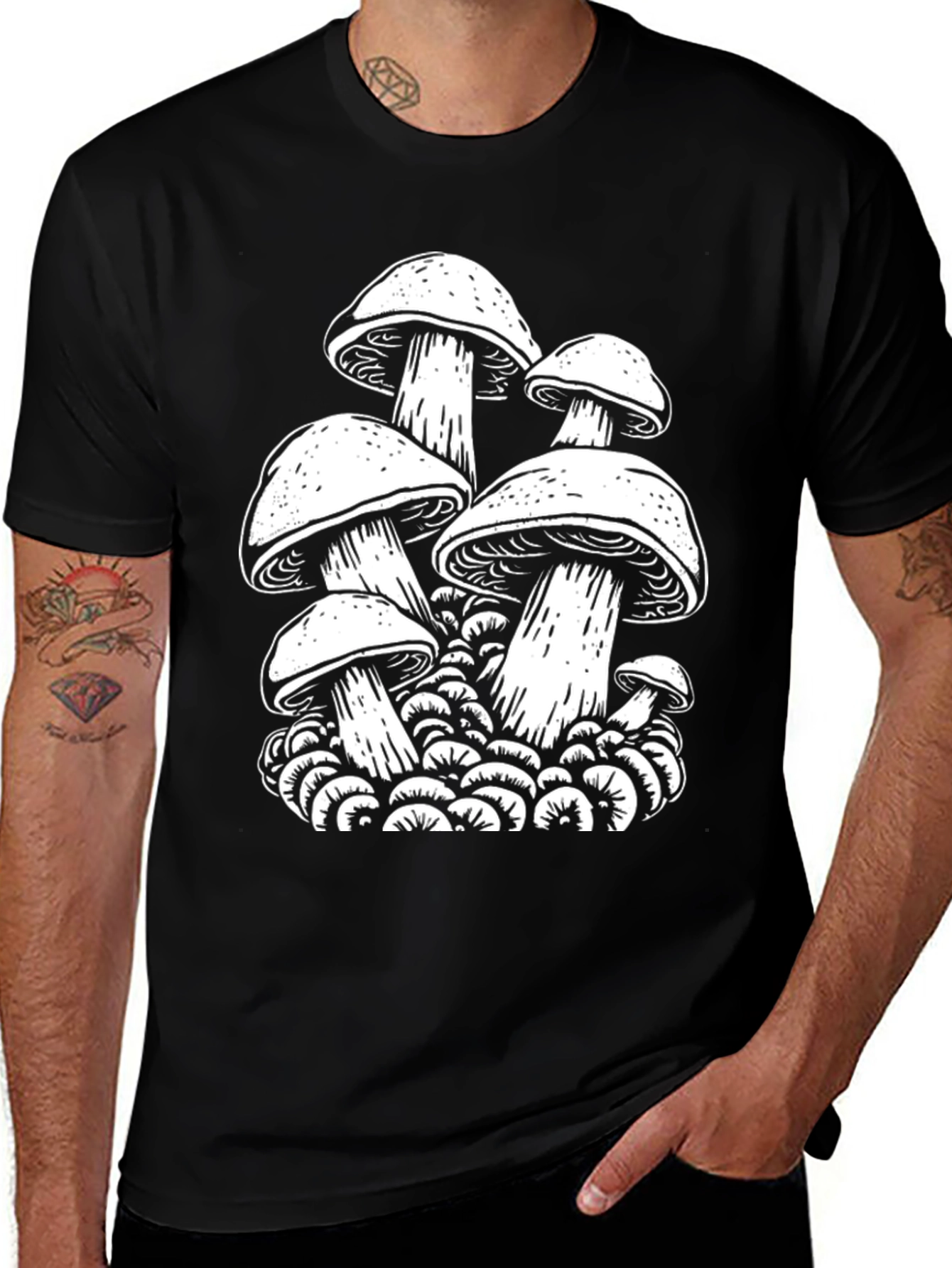 Black Mushroom Graphic T-Shirt - Black Cotton Tee main image