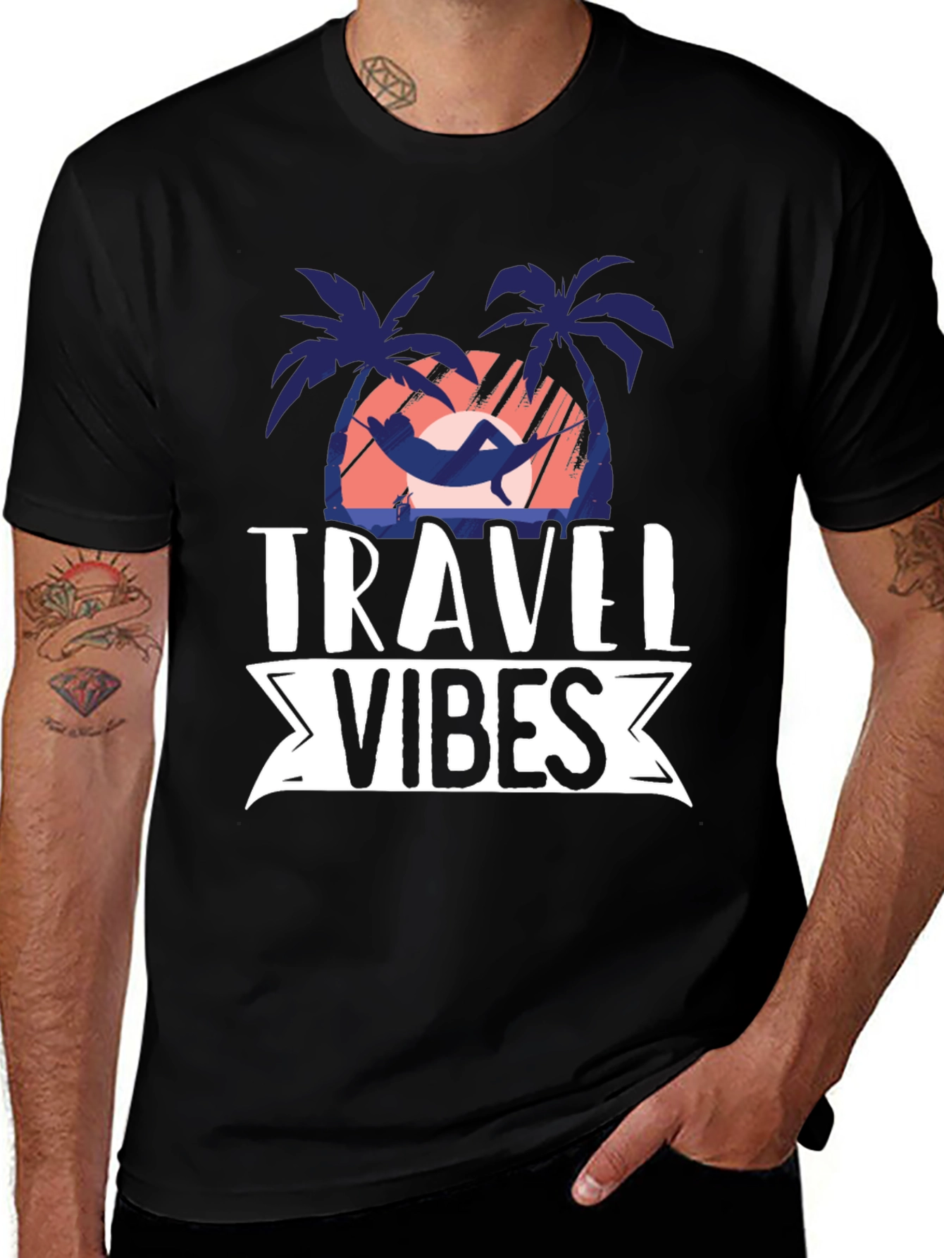 Variant 9 of Travel Vibes Graphic Tee - Black