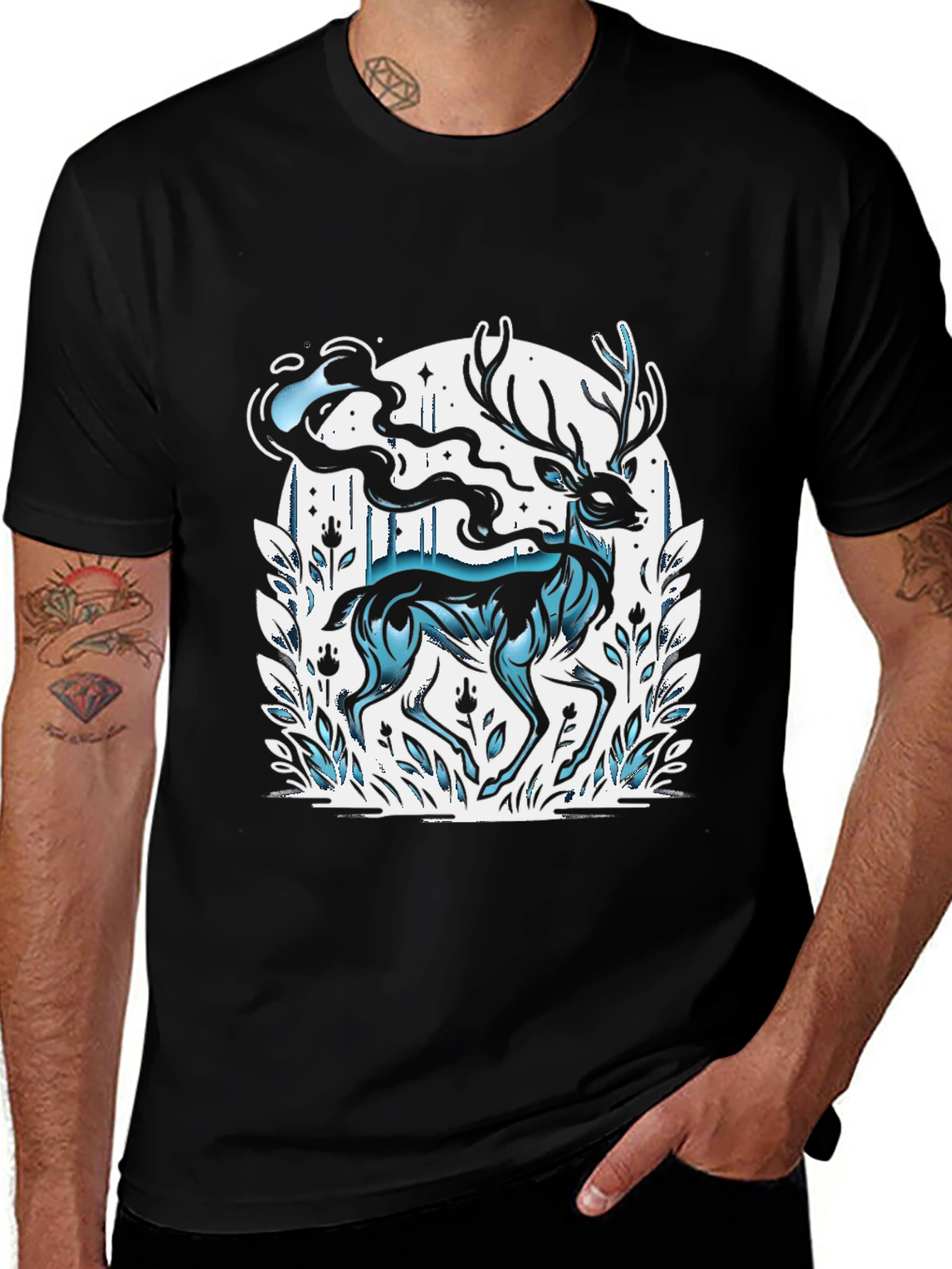 Variant 19 of Mystic Deer Graphic Tee - Black Cotton Blend