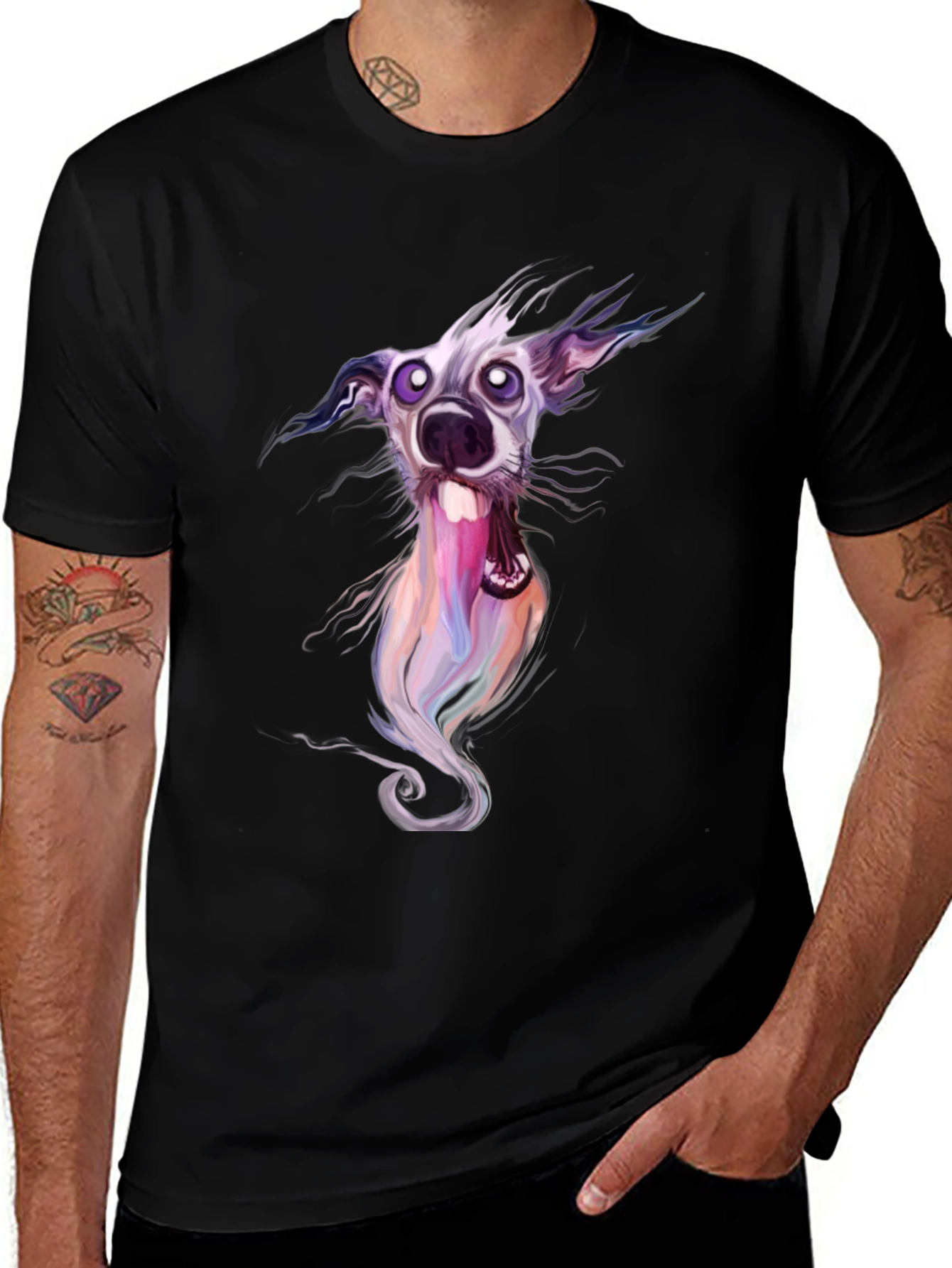 Variant 10 of Cartoon Dog Graphic Black T-Shirt